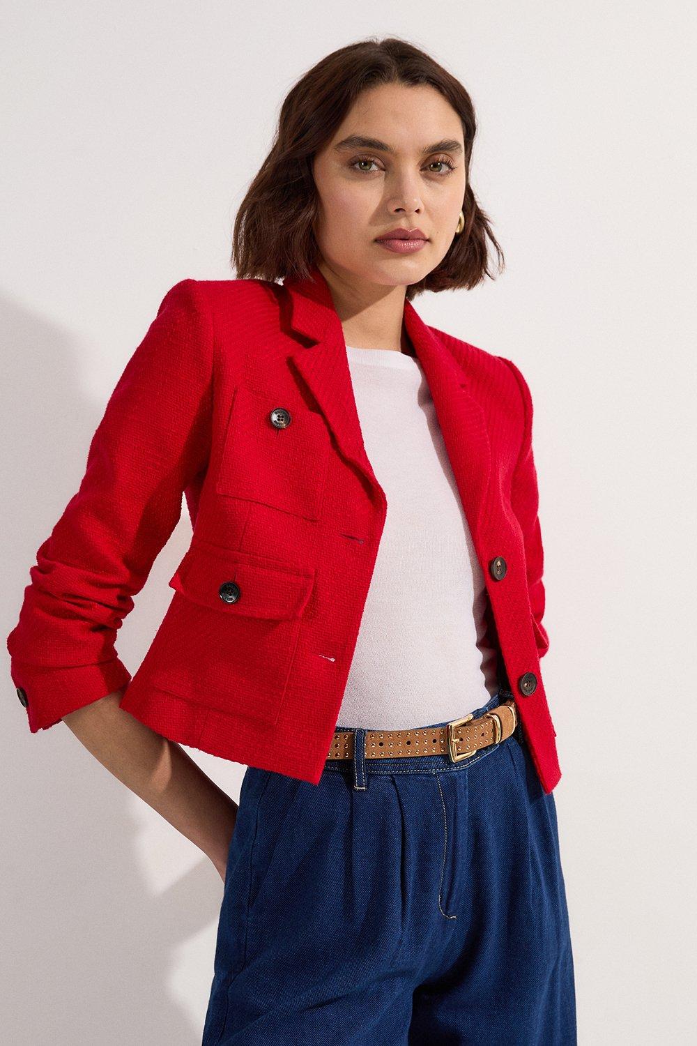 Plus Size Tweed And Denim Mix Jacket | Karen Millen