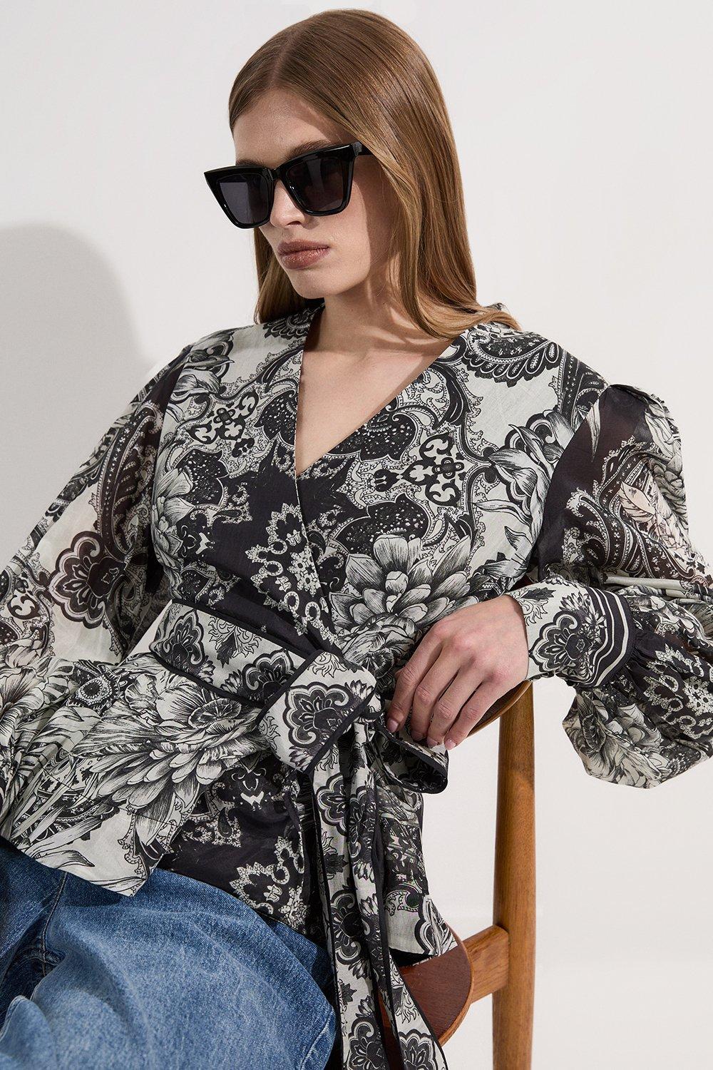 Organdie Applique Buttoned Woven Blouse | Karen Millen