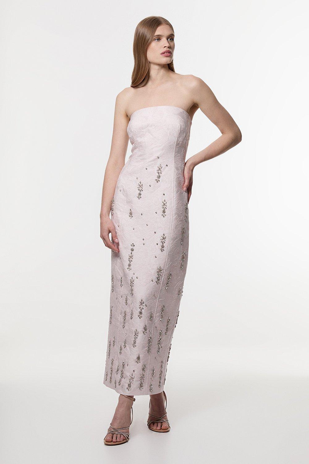 Abstract Floral Crystal Embellished Woven Maxi Dress | Karen
