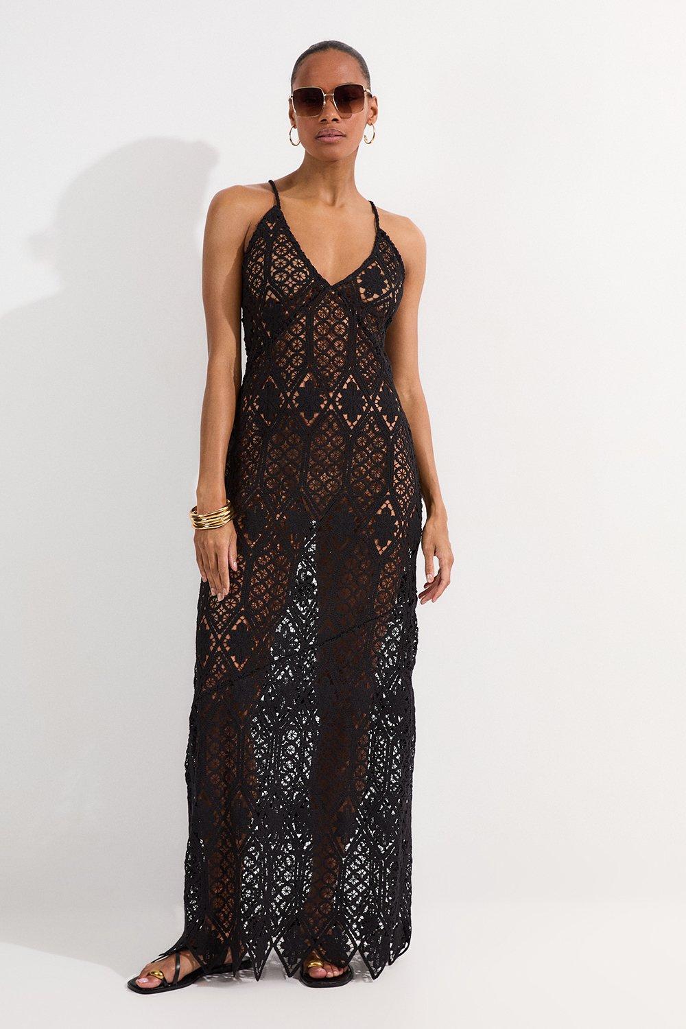 【Karen Millen】スタッズメッシュ マキシドレス Petite Embellished Beaded Halter Woven Maxi Dress | Karen Millen