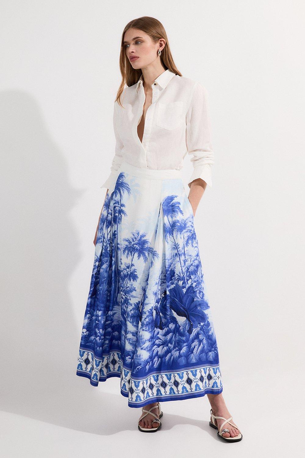 Tailored Asymmetric Maxi Denim Skirt | Karen Millen