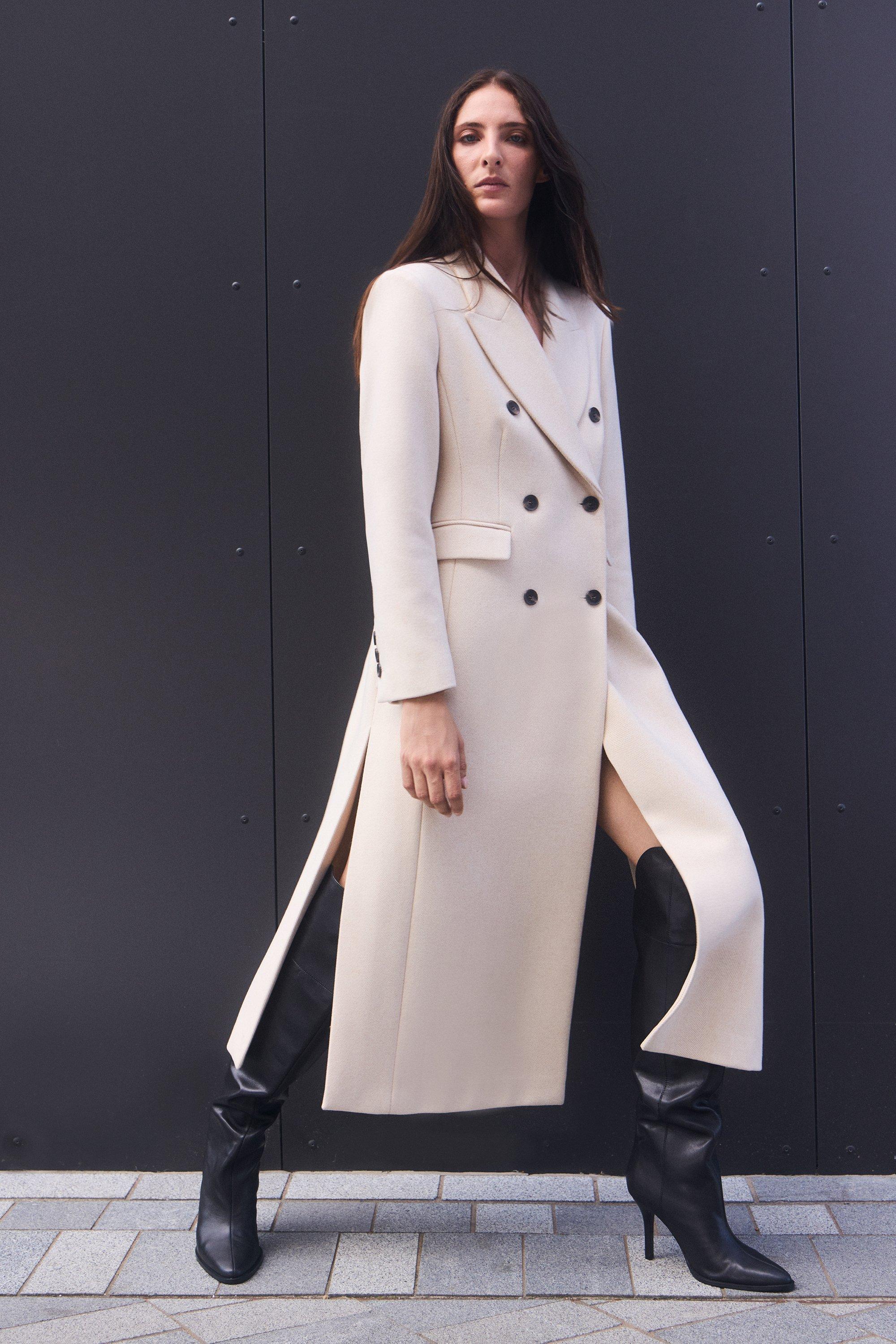 Petite Wool Blend Embellished Double Breasted Midi Coat