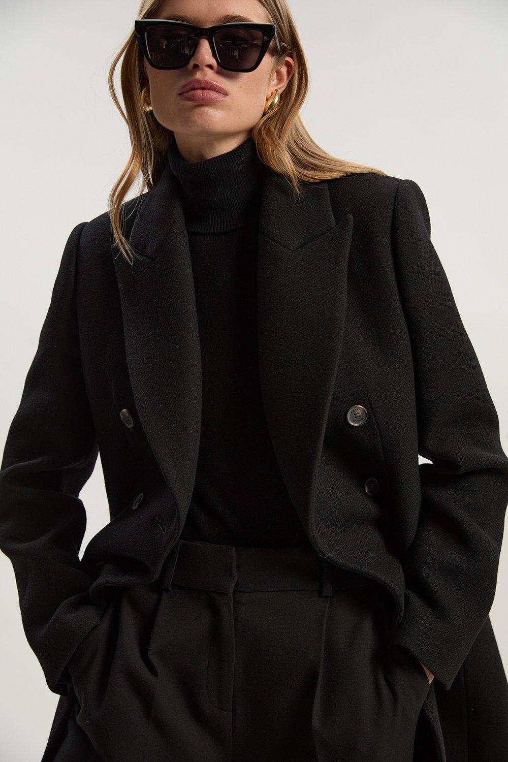 Compact Stretch Double Breasted Full Skirt Midi Coat | Karen