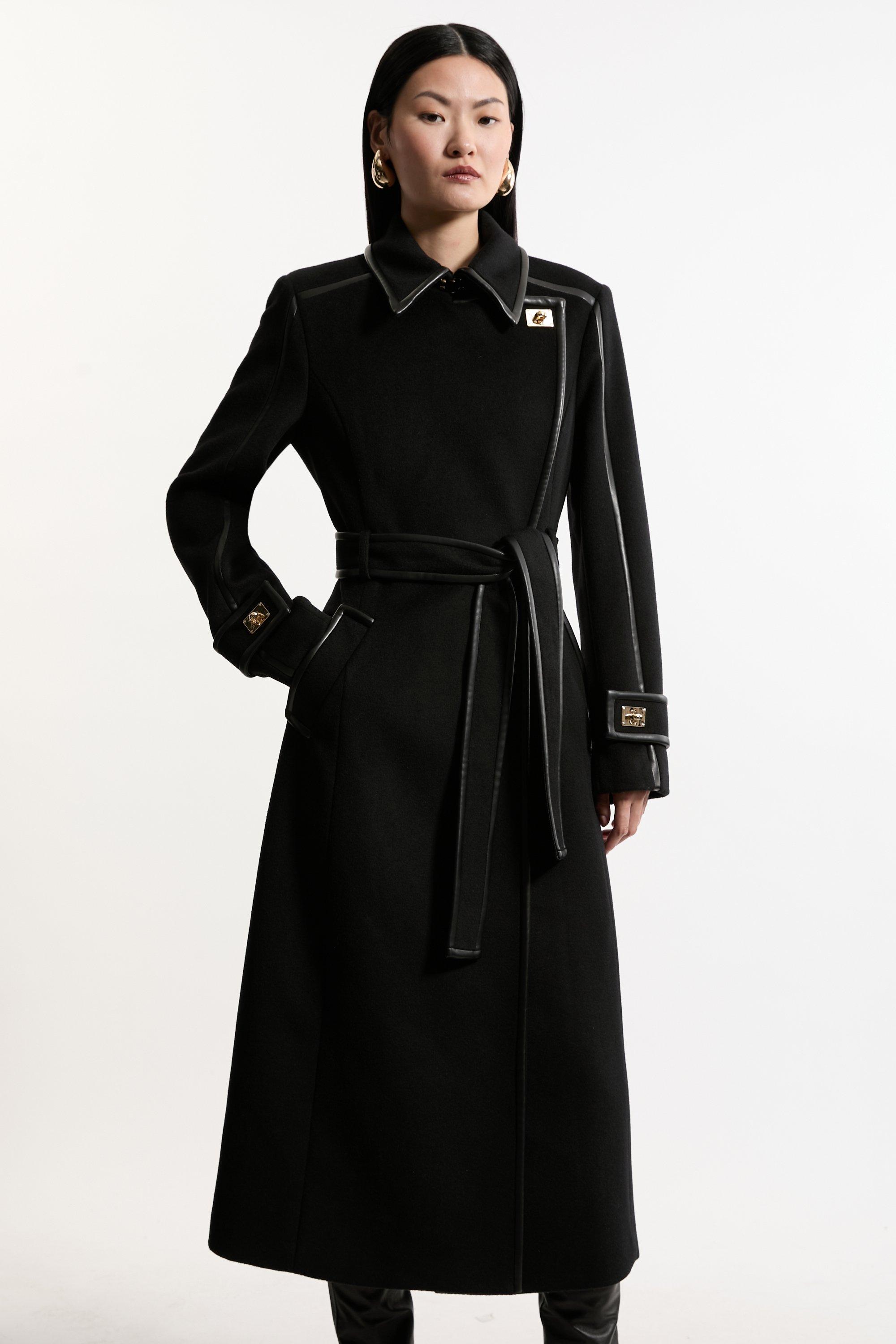 KAREN MILLEN ベルテッドコート ウール 長袖 PU ベルト付き KAREN MILLEN ベルテッドコート ウール 長袖 PU ベルト付き