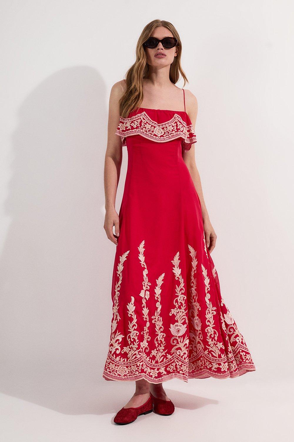 Fringed Beaded Woven Midi Dress | Karen Millen