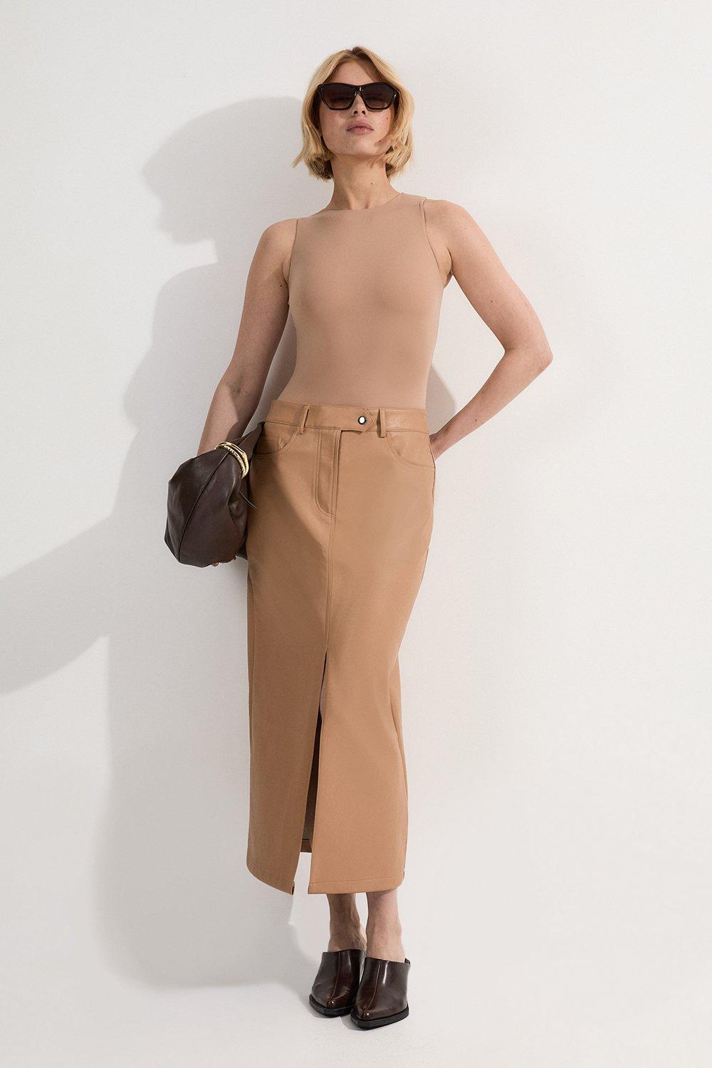 Petite Tailored Wool Blend Double Faced Wrap Detail Midi