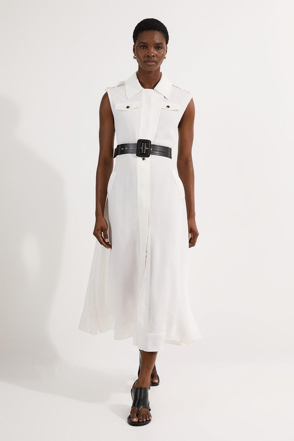 ★Karen Millen★ツイルコントラストカラーウーブンミディドレス Colour Block Twill Pleat Wrap Skirt Woven Midi Dress | Karen
