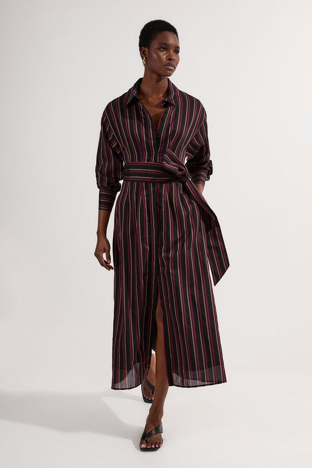 【Karen Millen】 ウエスタンスタイル ウーブン シャツドレス bkk22967_stripe_xl?$
