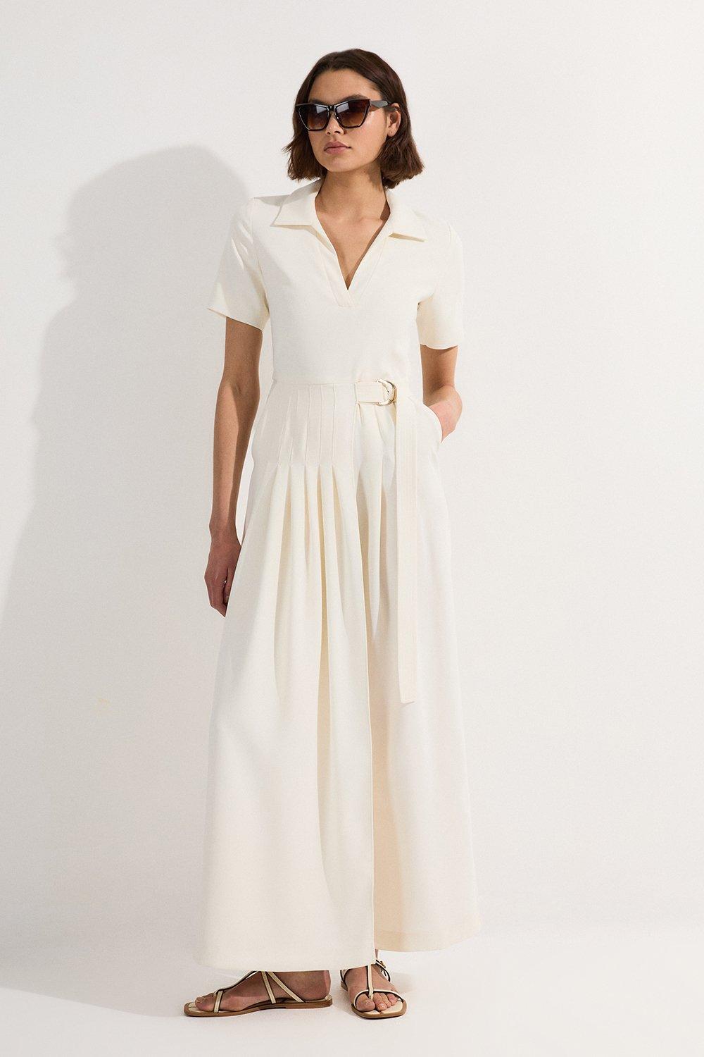 Premium Tailored Linen Notch Neck Belted Straight Leg Premium Tailored Linen Notch Neck Belted Straight Leg