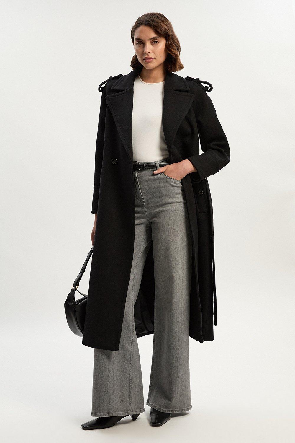 Tailored Wool Blend Embellished Maxi Coat | Karen Millen