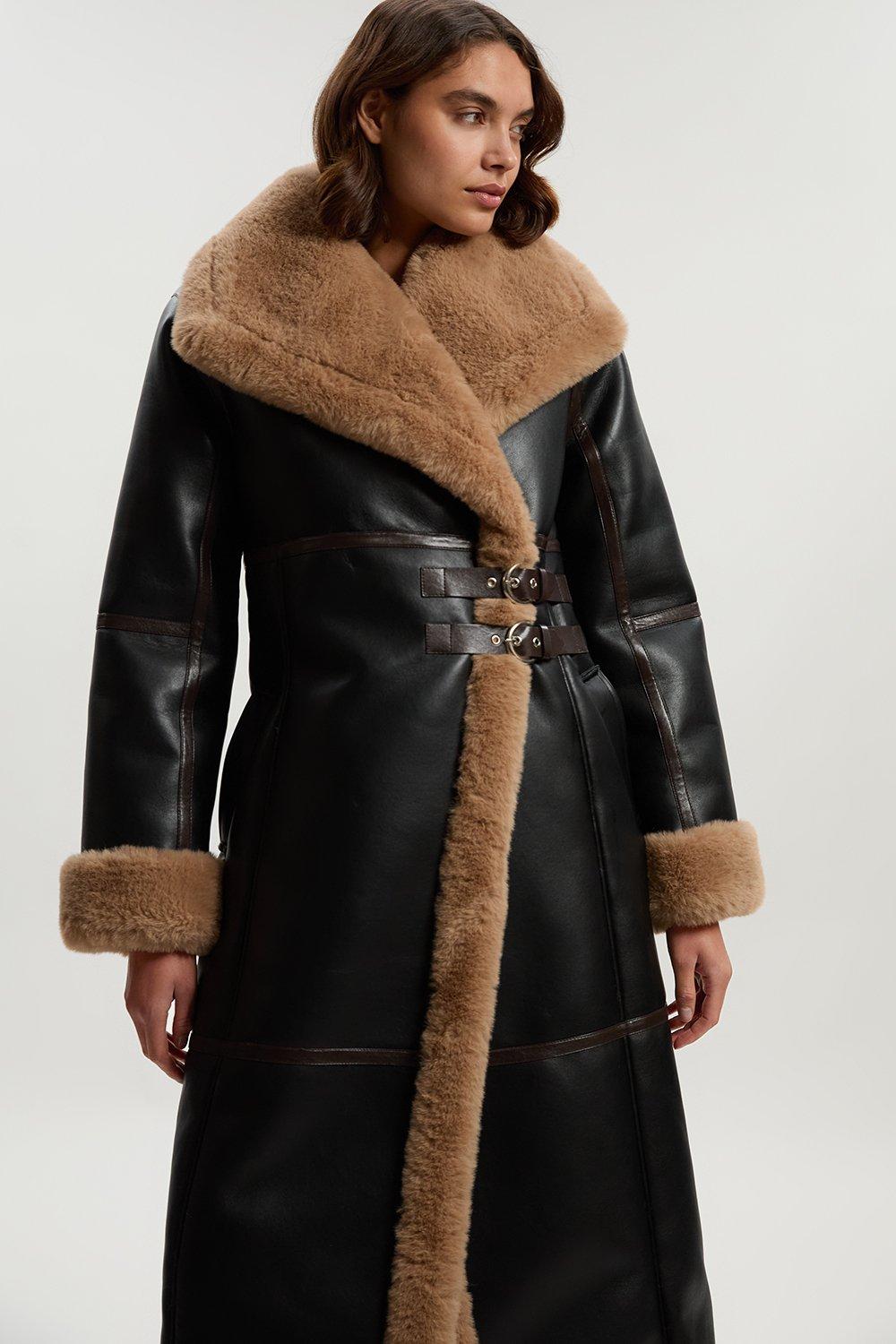 Faux Fur Toggle Fastened Collared Jacket | Karen Millen