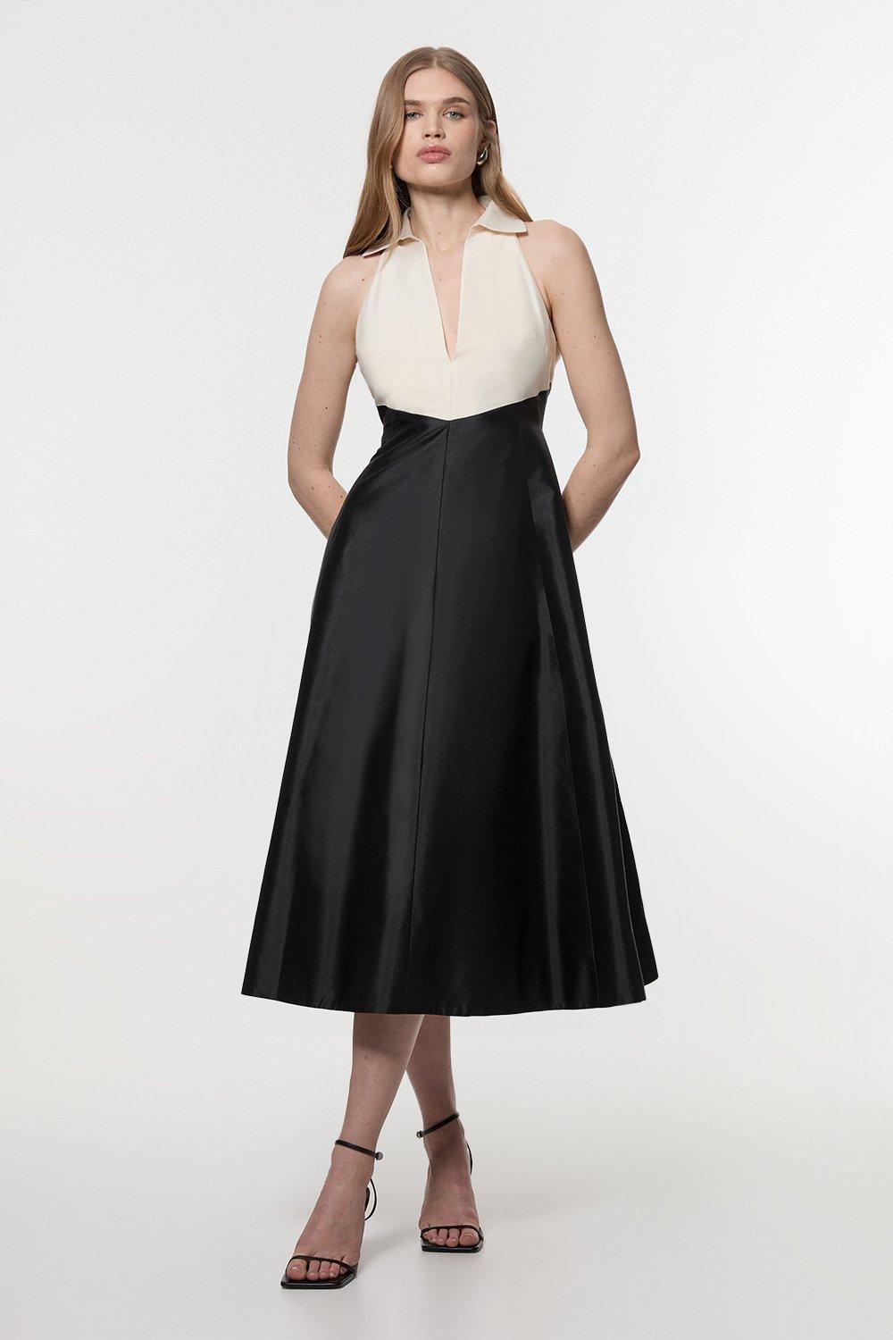 Compact Stretch Fluid Tailored Belted Pleated Full Skirt
