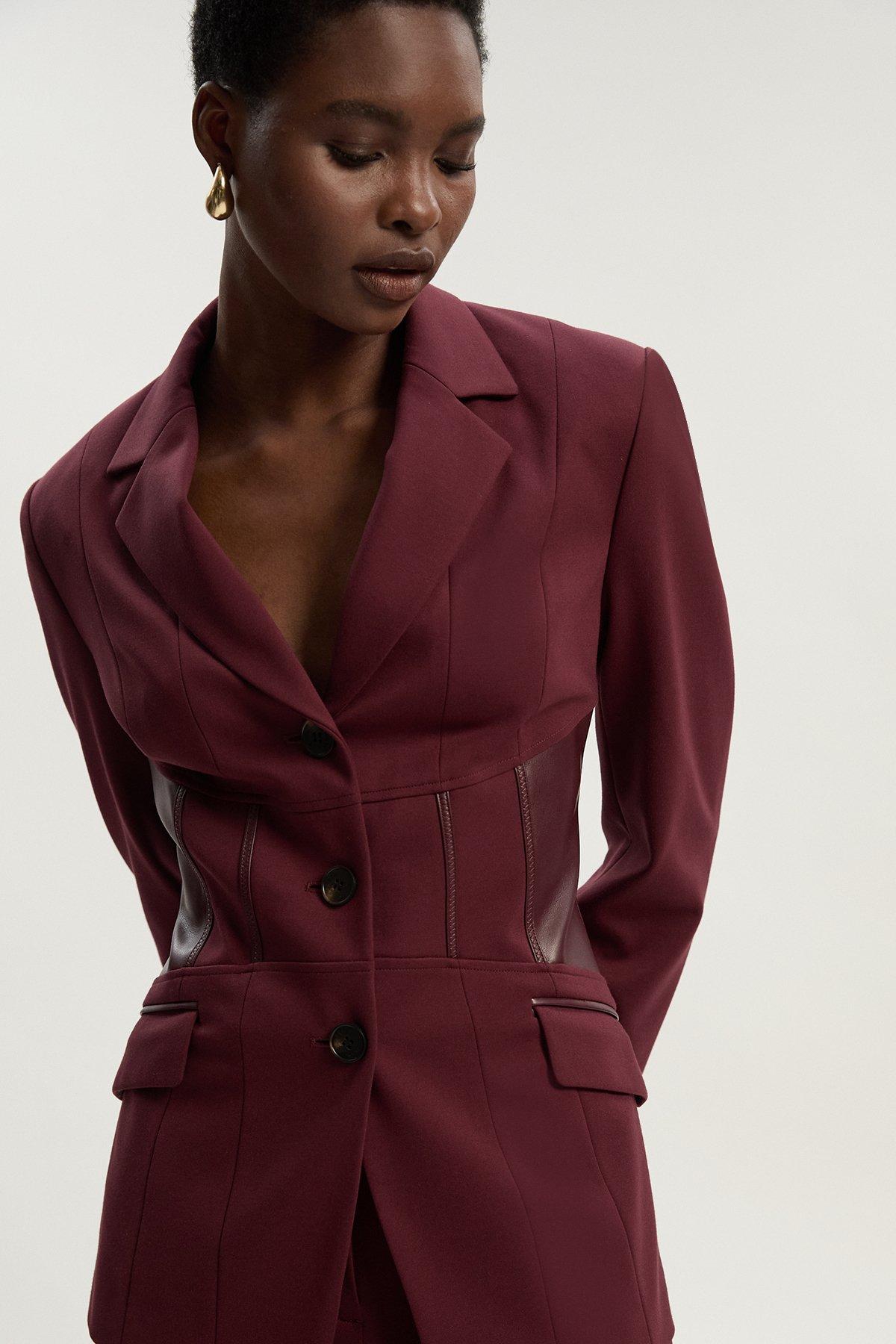 英国【Karen Millen】花柄フルスカートダブルブレストジャケット Satin Single Breasted Feather Cuff Blazer | Karen Millen