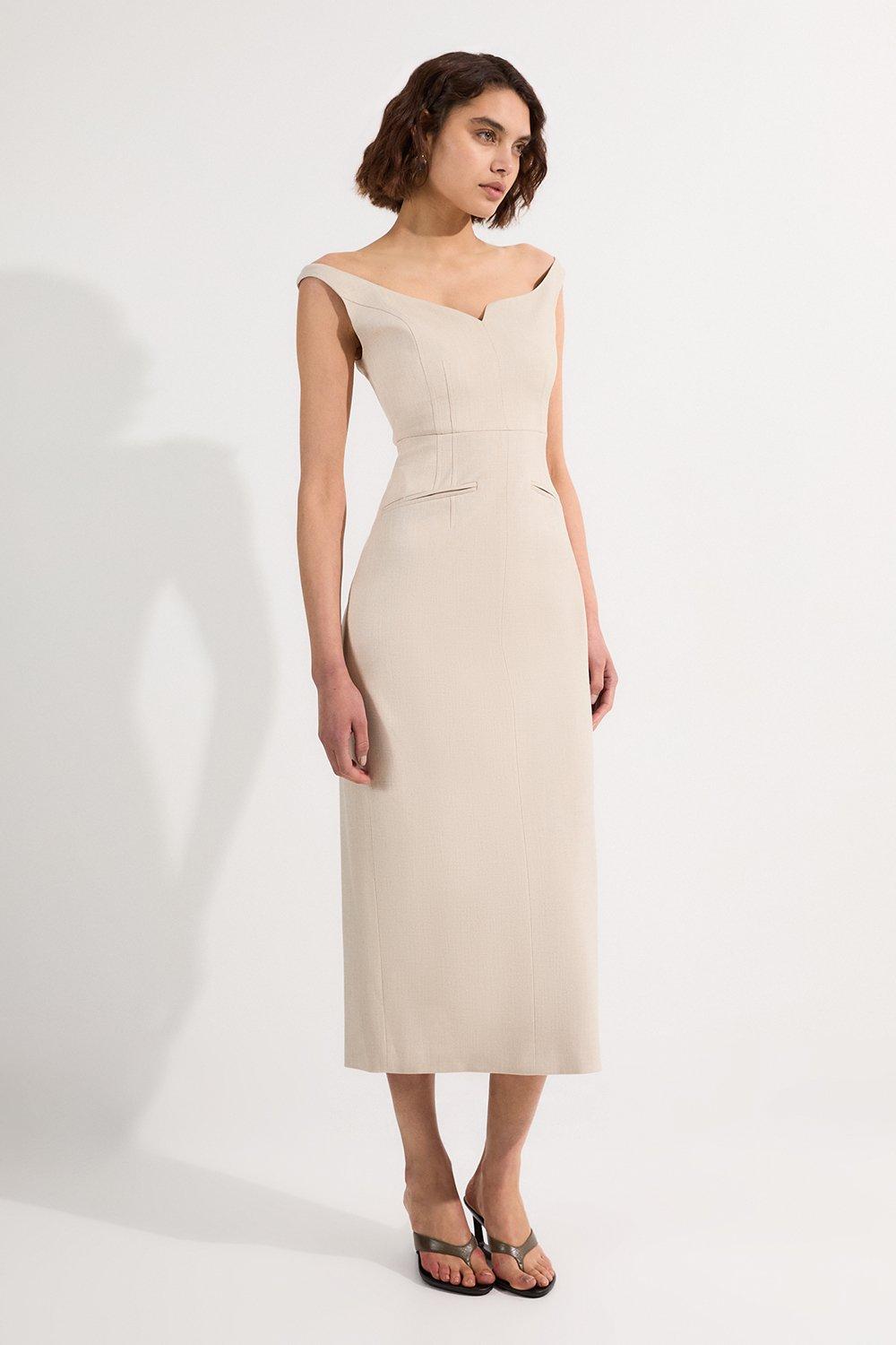 Off The Shoulder Taffeta Ruffle Woven Maxi Dress | Karen Millen
