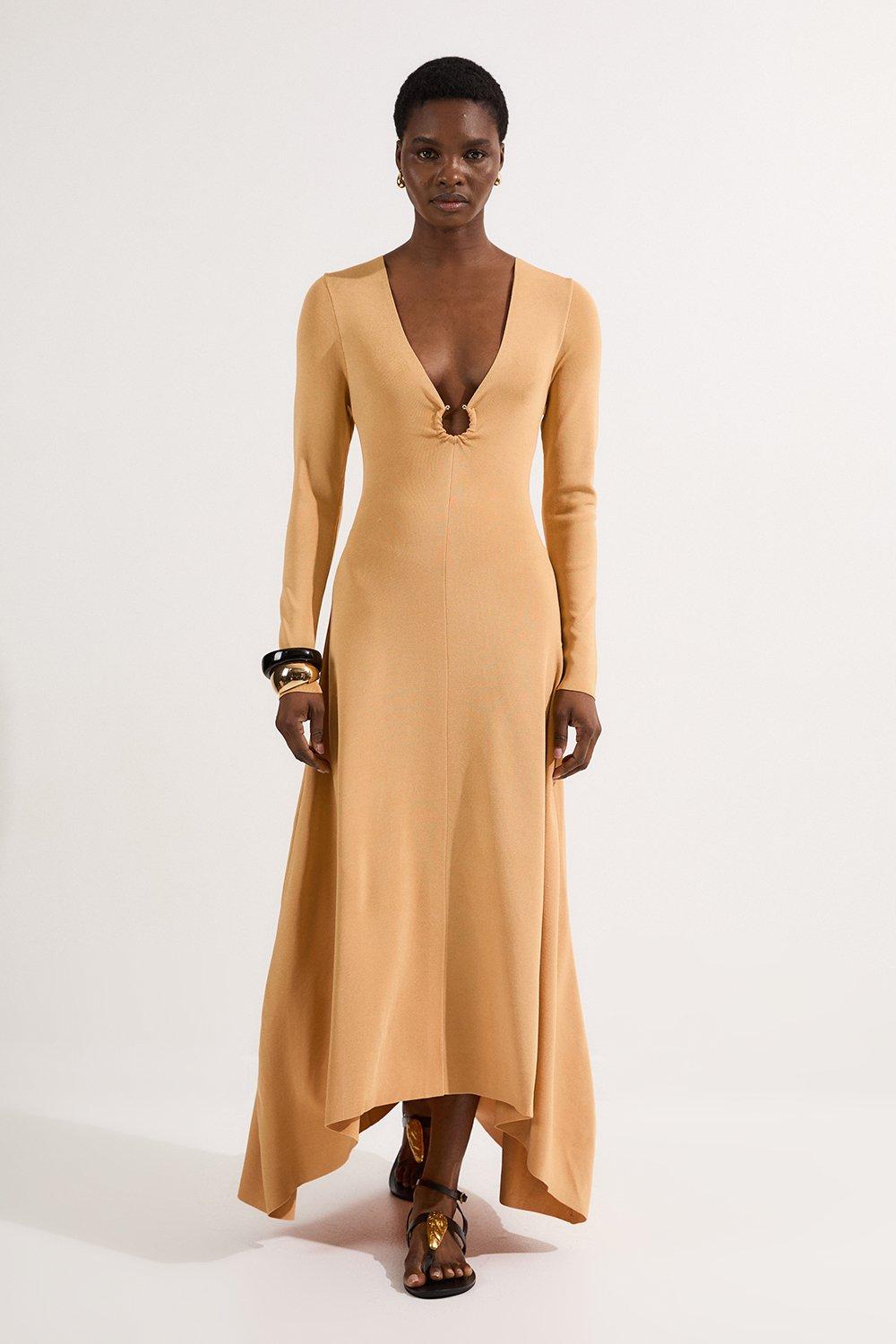 Figure Form Bandage Knit Feather Off The Shoulder Mini Dress