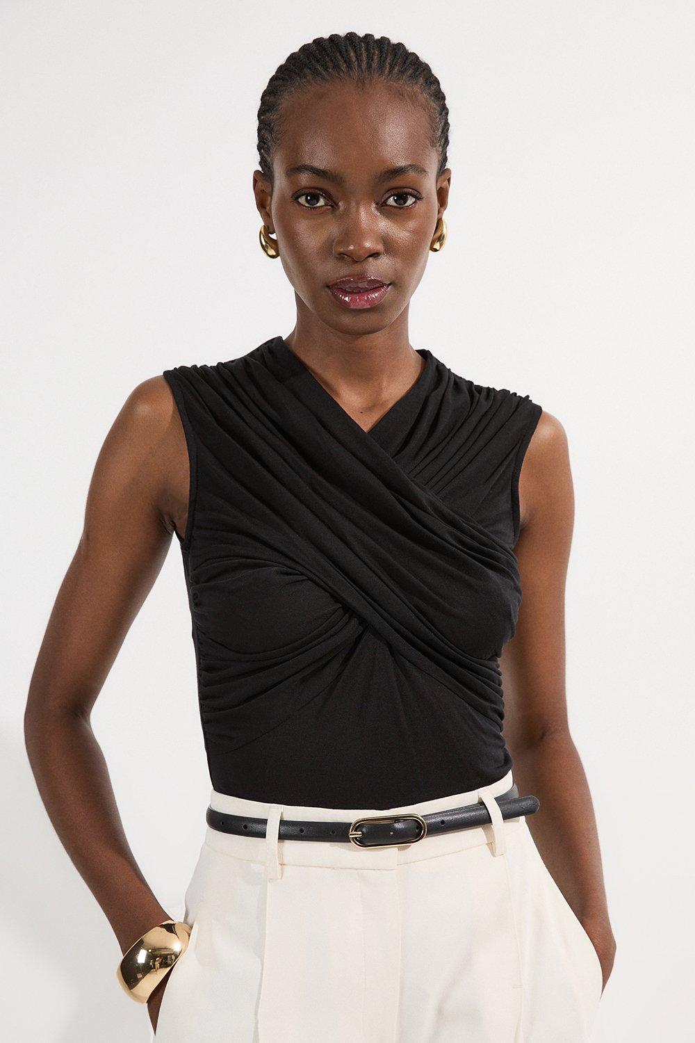 Figure Form Bandage Cross Front Knit Top | Karen Millen