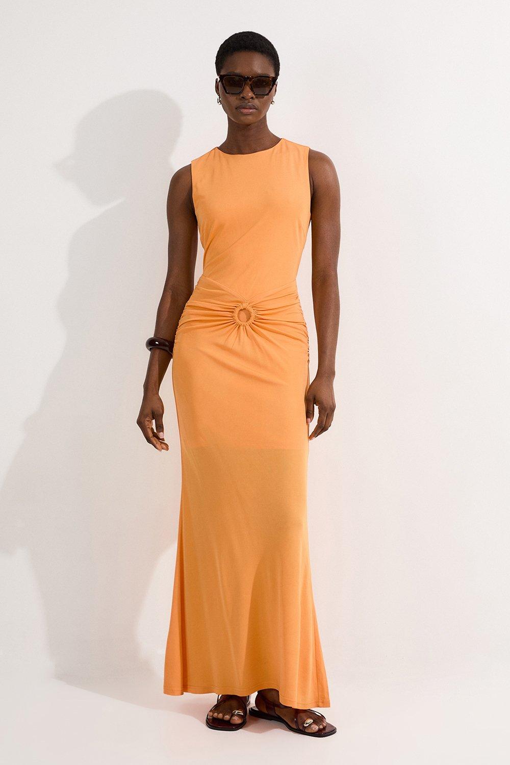 Petite Rosette Ponte Jersey Slit Midi Dress | Karen Millen
