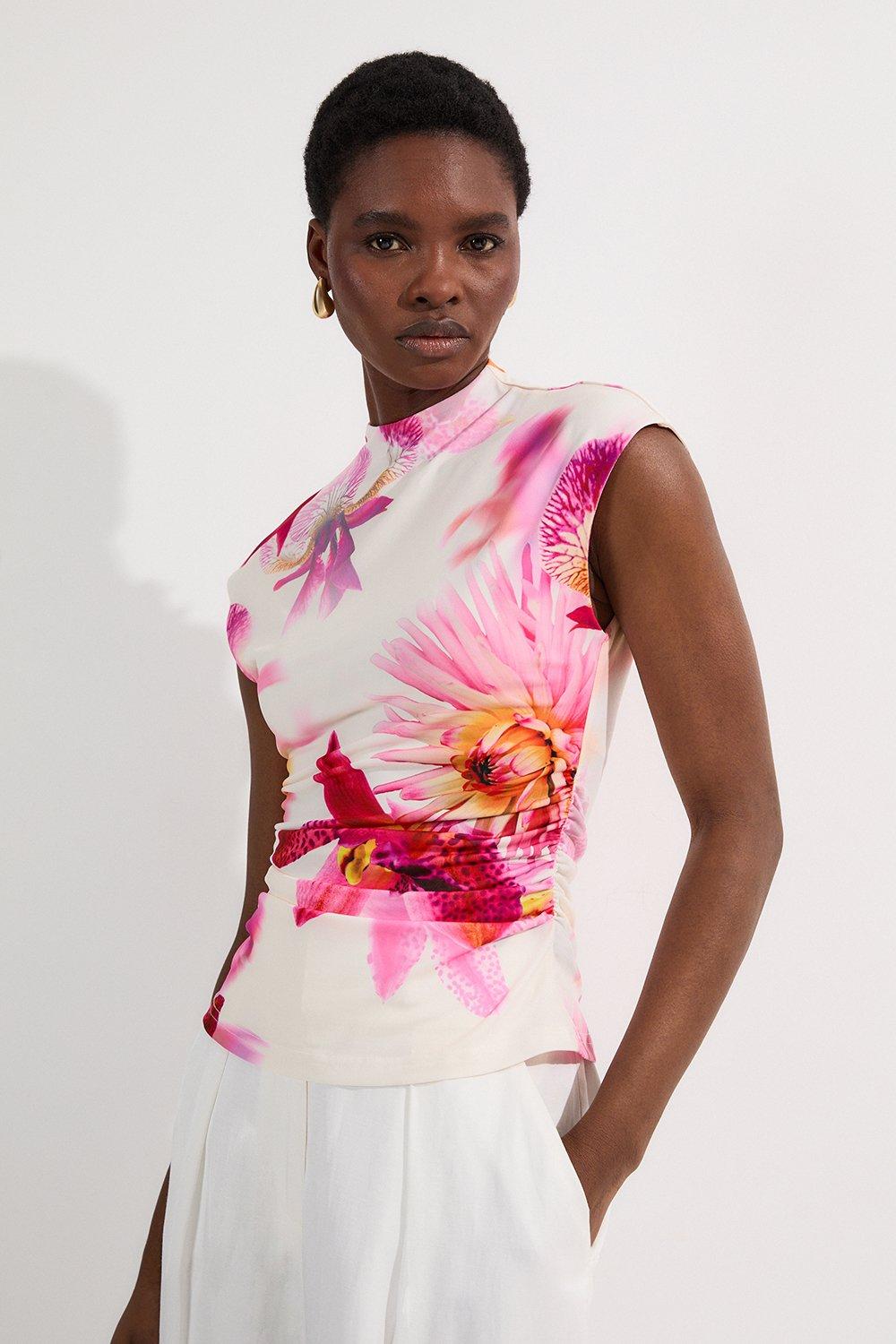 Chiffon Sleeve Zip Through Bandage Knit Top | Karen Millen