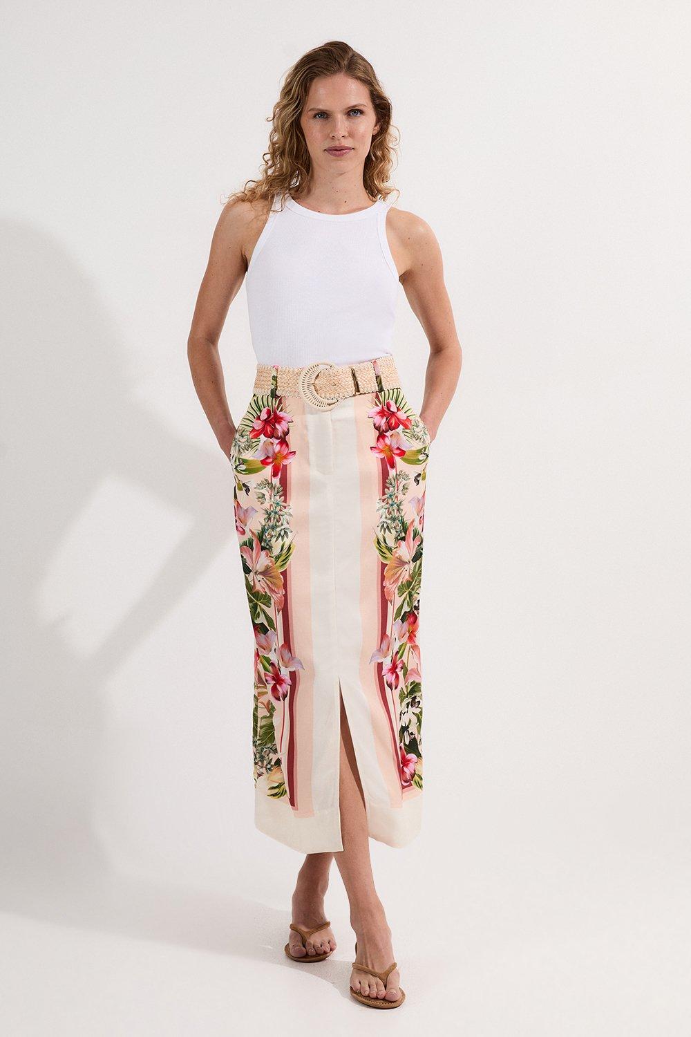 Floral Twill Woven Prom Skirt | Karen Millen