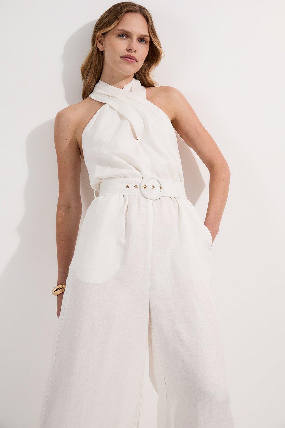 【Karen Millen】ボタンフロント テーラードドレス Crystal Embellished Bandeau Wrap Tailored Wide Leg Jumpsuit