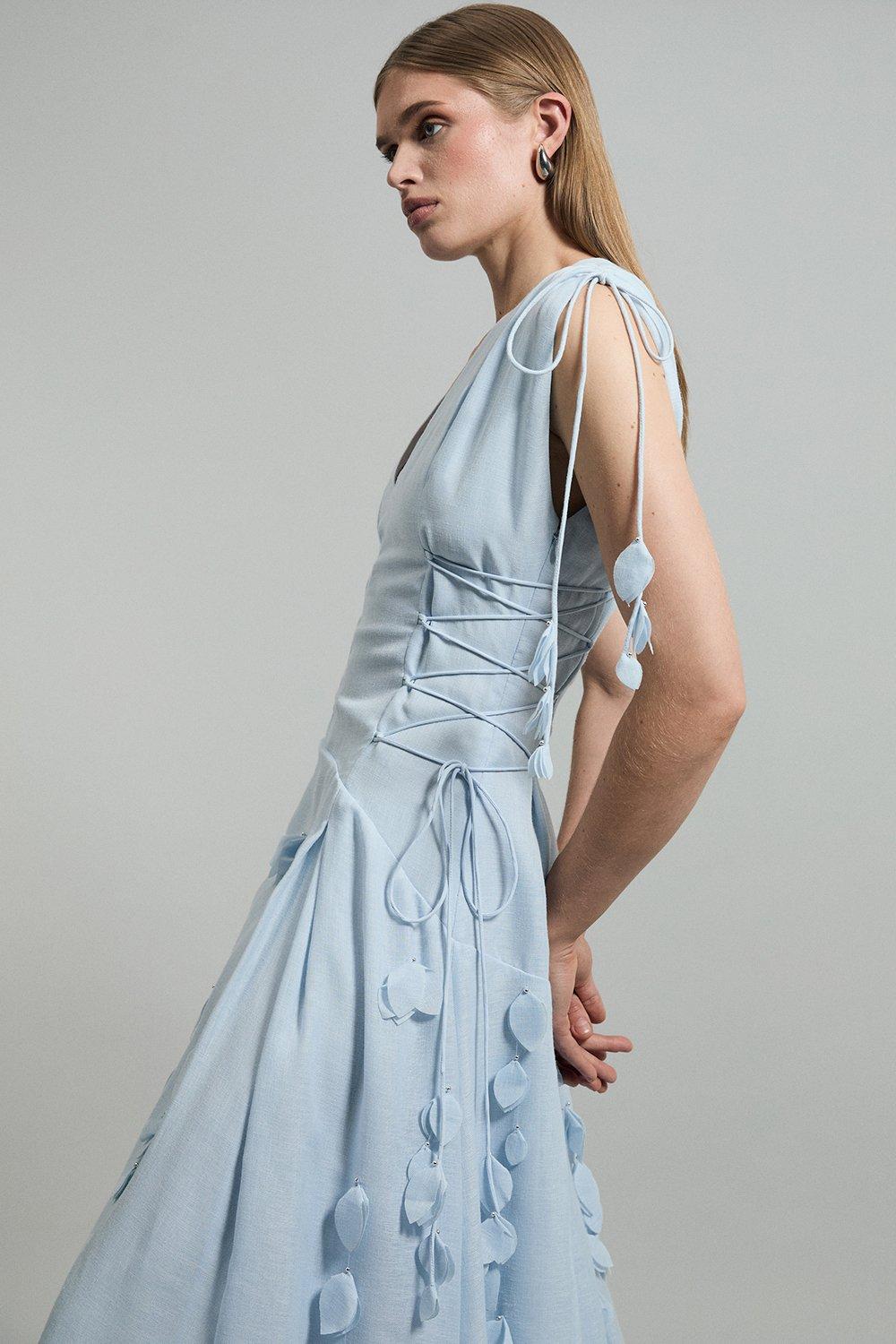 Petite Ombre Floral Silk Cotton Plunge Maxi Dress | Karen Millen
