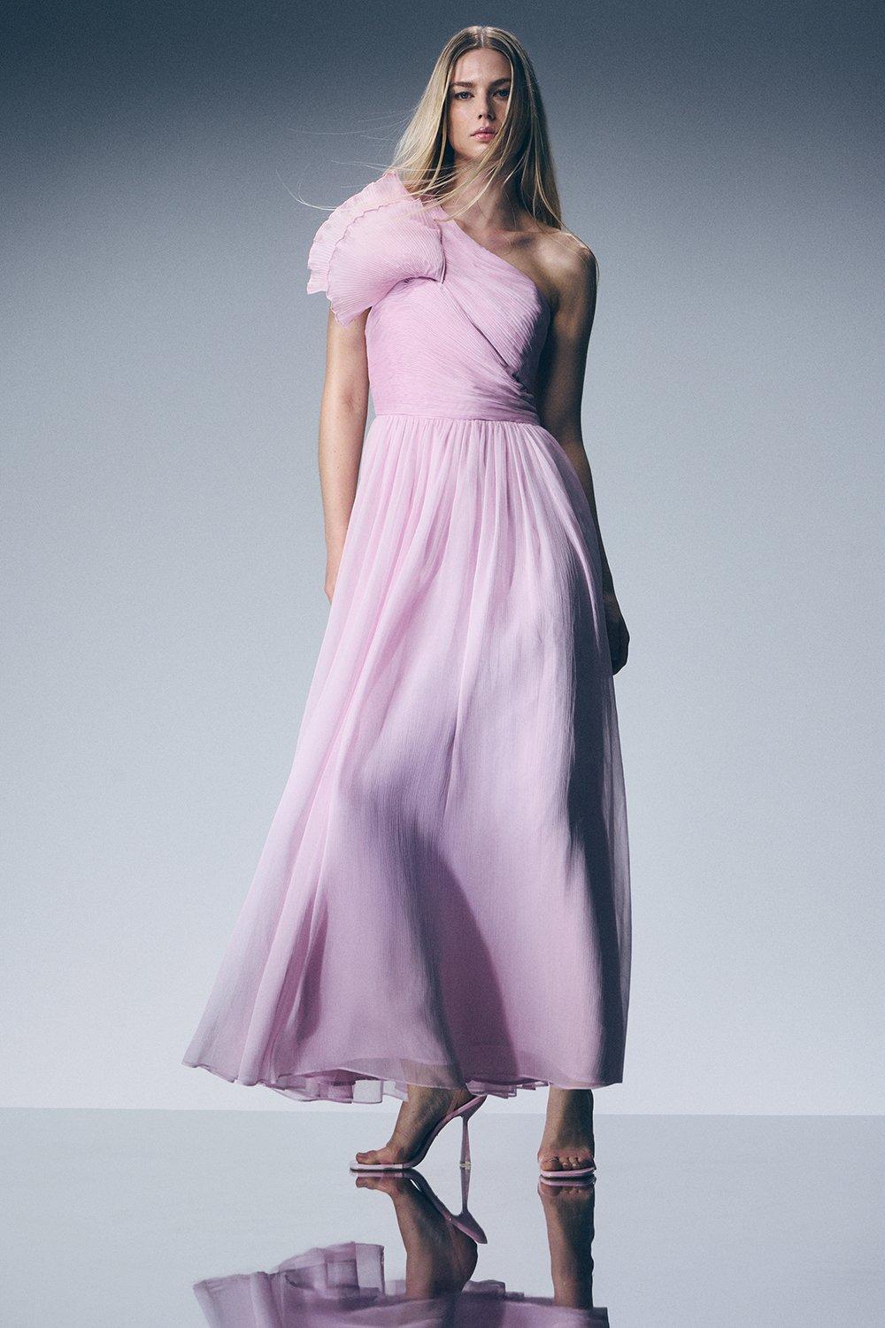KAREN MILLEN 日本未入荷 メッシュ グラデーション マキシドレス Petite Ombre Floral Soft Pleated One Shoulder Maxi Dress