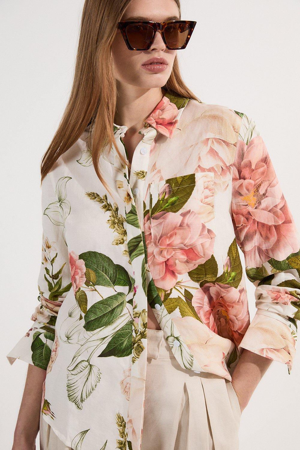 Plus Size Floral Satin Woven Shirt | Karen Millen