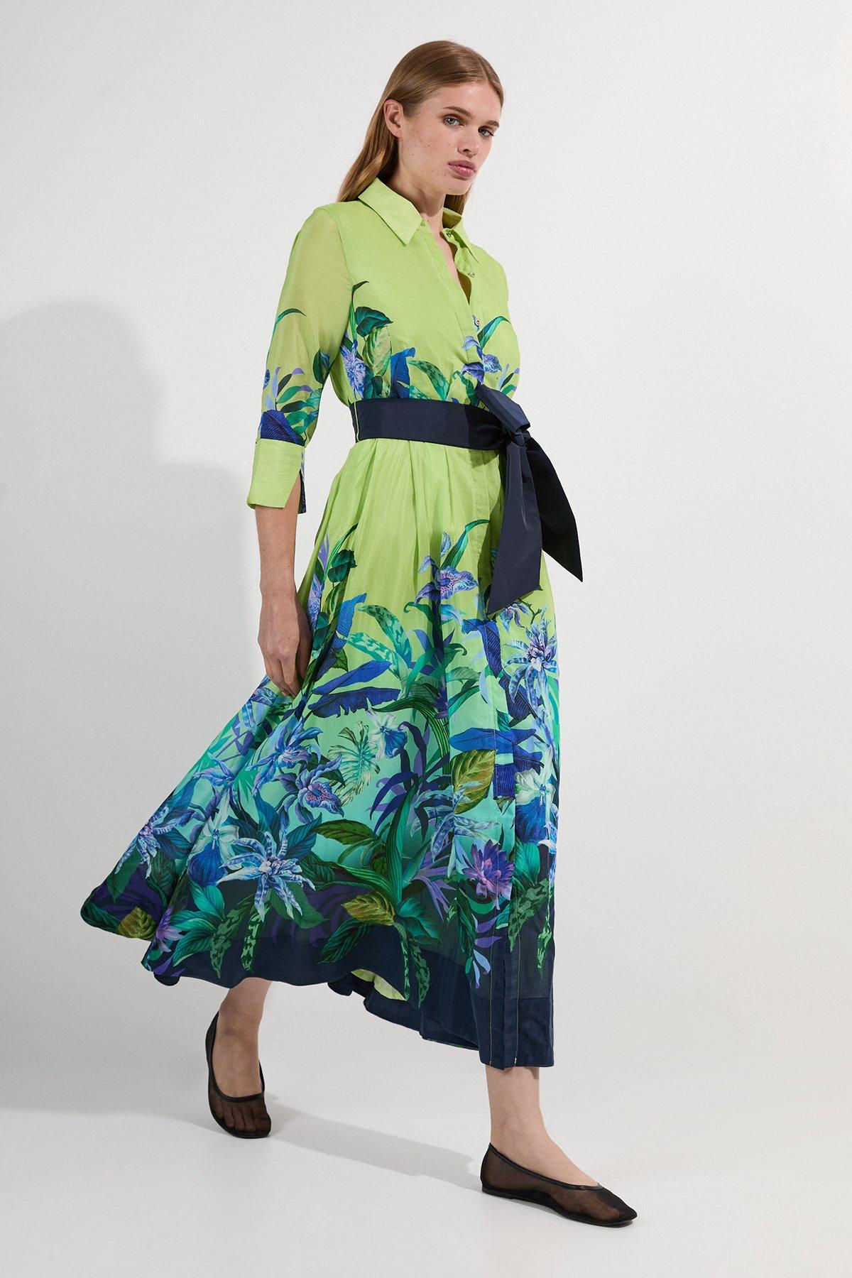 Floral Pleat Detail Woven Maxi Dress | Karen Millen
