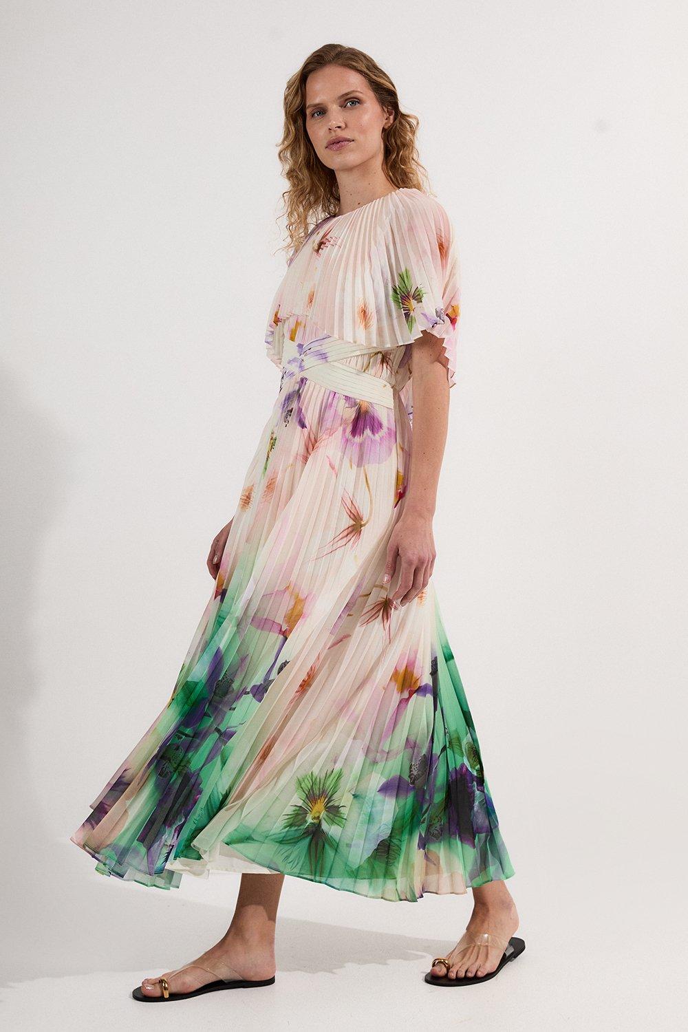 Wool Mix Boucle Tweed Tailored Pleated Maxi Dress | Karen Millen