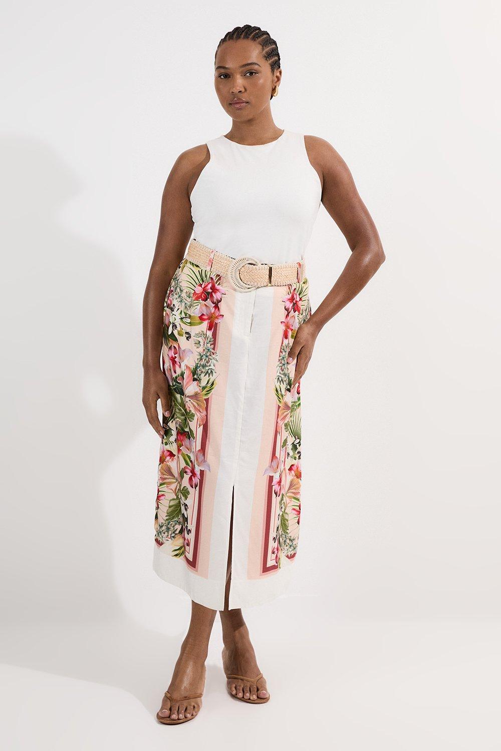 Georgette Belted Pleat Woven Midi Skirt | Karen Millen