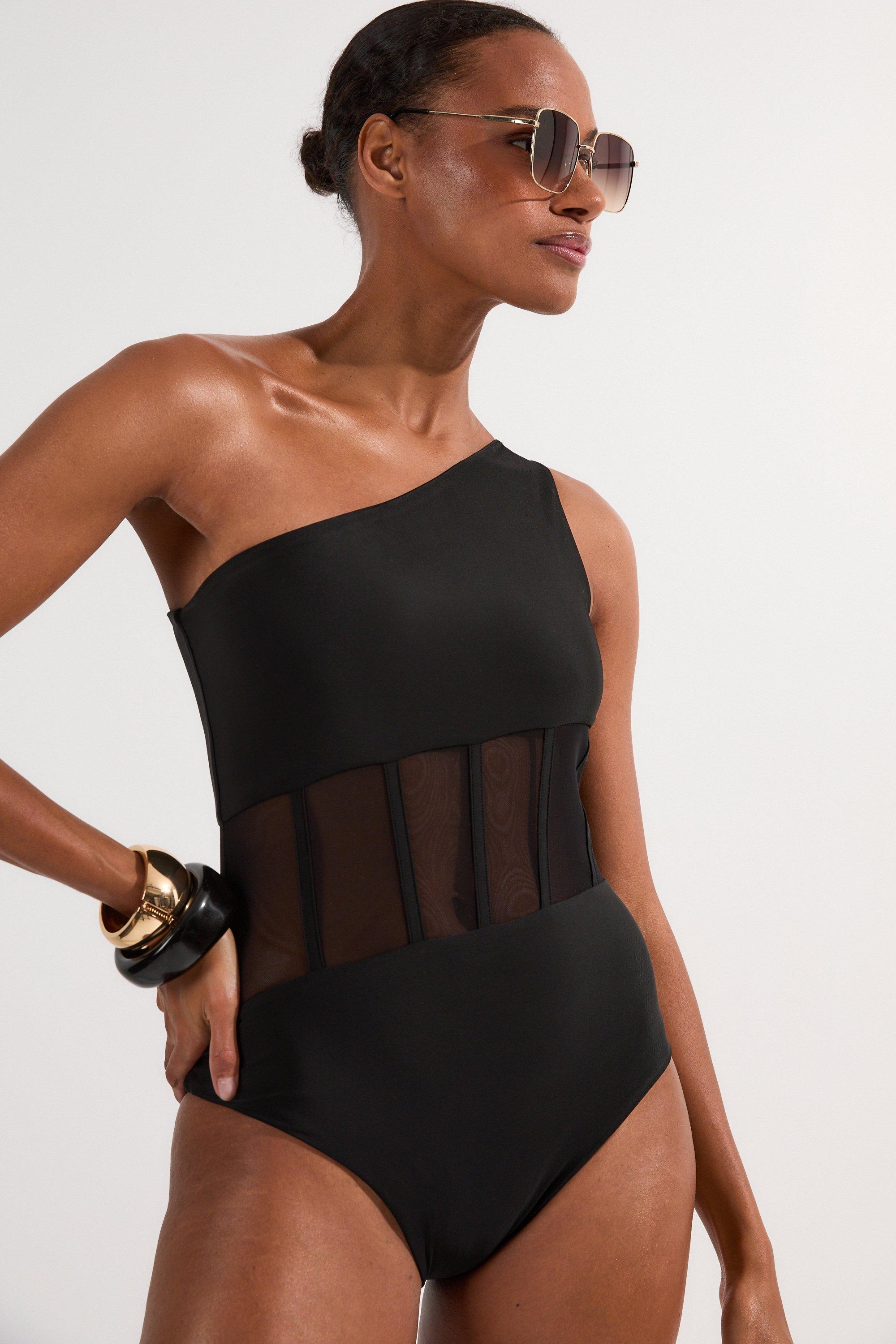 Slinky Cut Out Asymmetric Swimsuit | Karen Millen