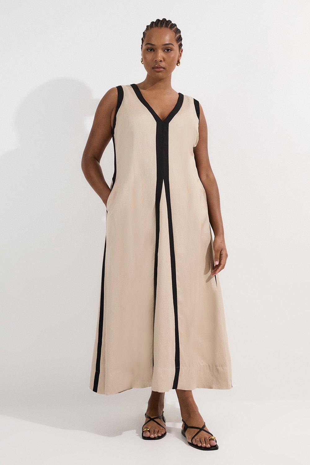 Premium Linen Belted Maxi Shirt Dress | Karen Millen