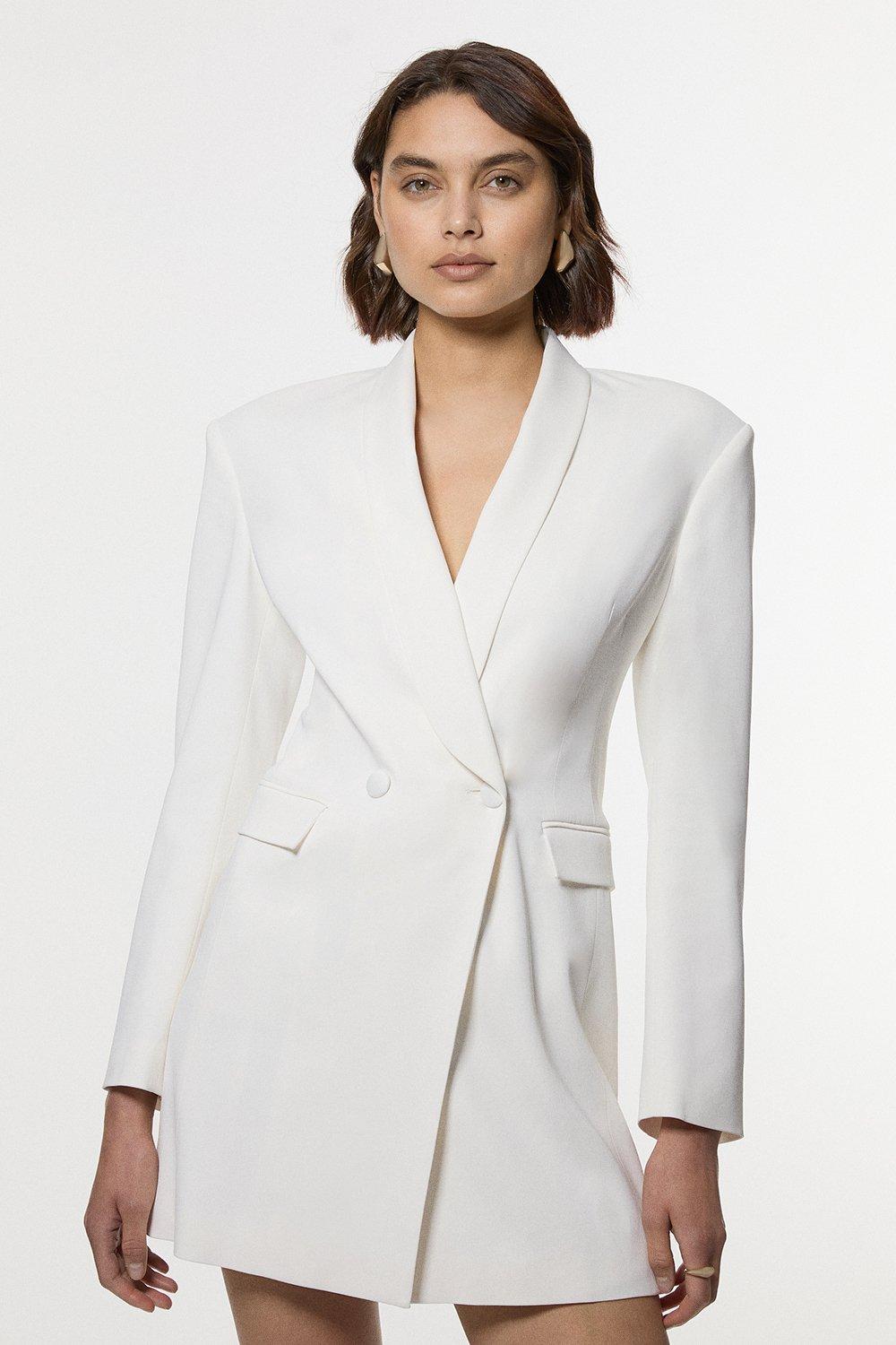 Tall Viscose Satin Crepe Feather Hem Double Breasted Tux