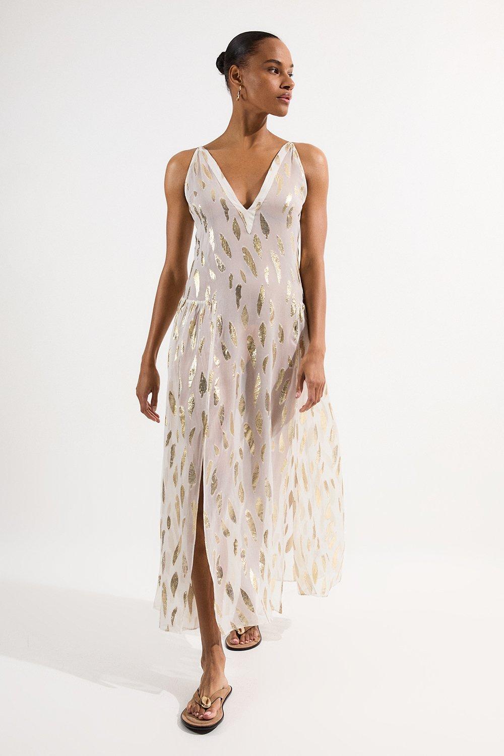 KAREN MILLEN 日本未入荷 パーム コットン マキシ ビーチ キモノ Abstract Print Viscose Woven Kimono Style Midi Dress | Karen