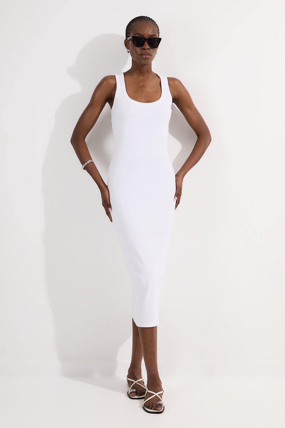 Petite Viscose Blend Compact Rib Knit Scoop Neck Dress