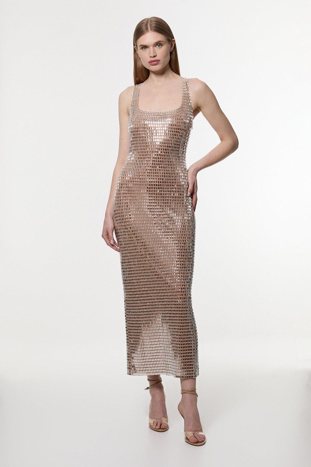 ☆Karen Millen☆英国発! Textured スパンコール DRESS Vネック Petite Viscose Blend V Neck Knit Midi Dress | Karen Millen
