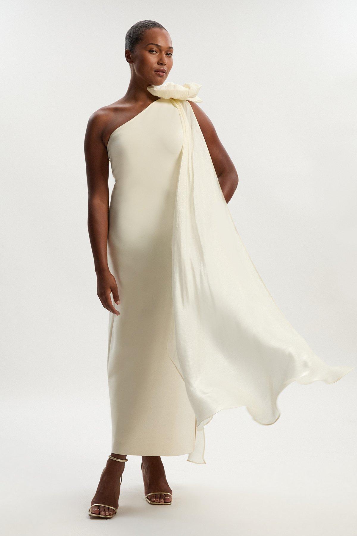 Viscose Blend High Neck Asymmetric Hem Cable Knit Maxi Dress