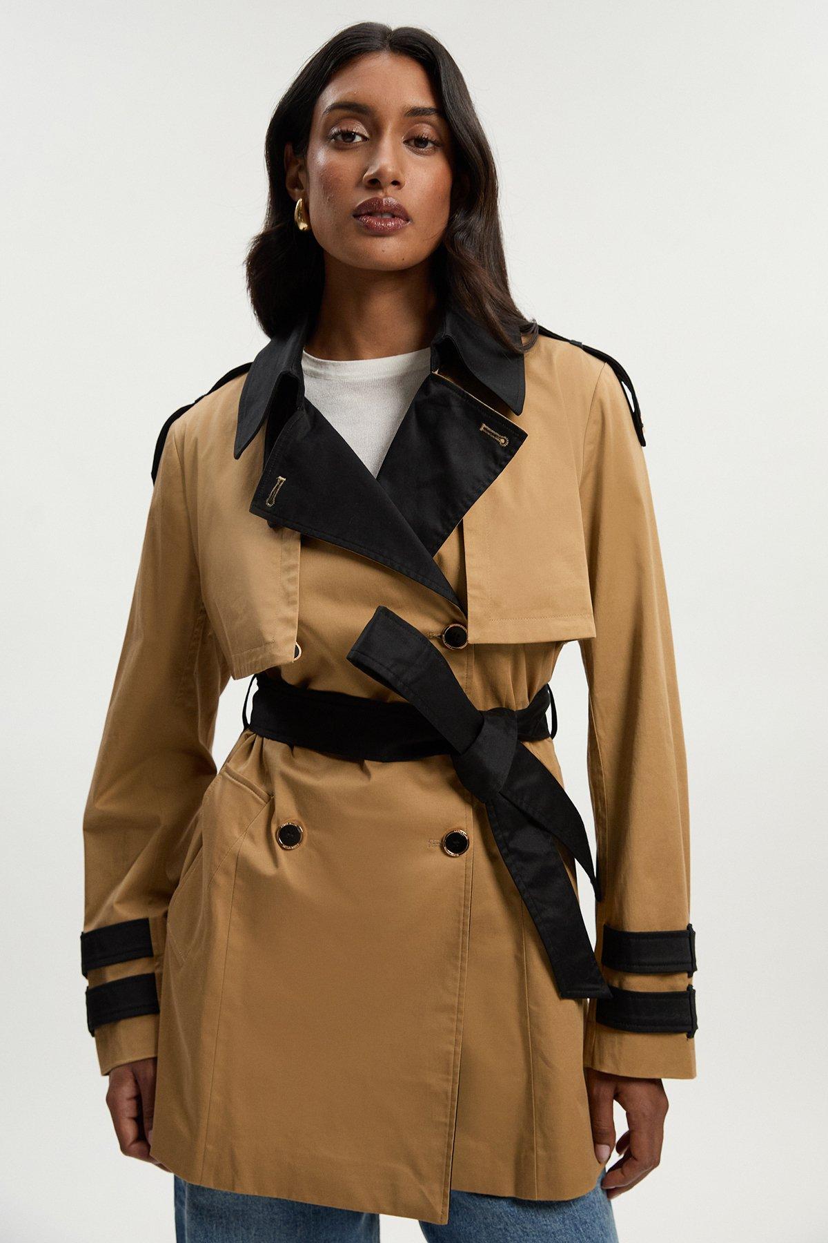 ジャケット・アウター less tailor long coat brown Petite Tailored Faux Leather Belted Trench Coat | Karen Millen