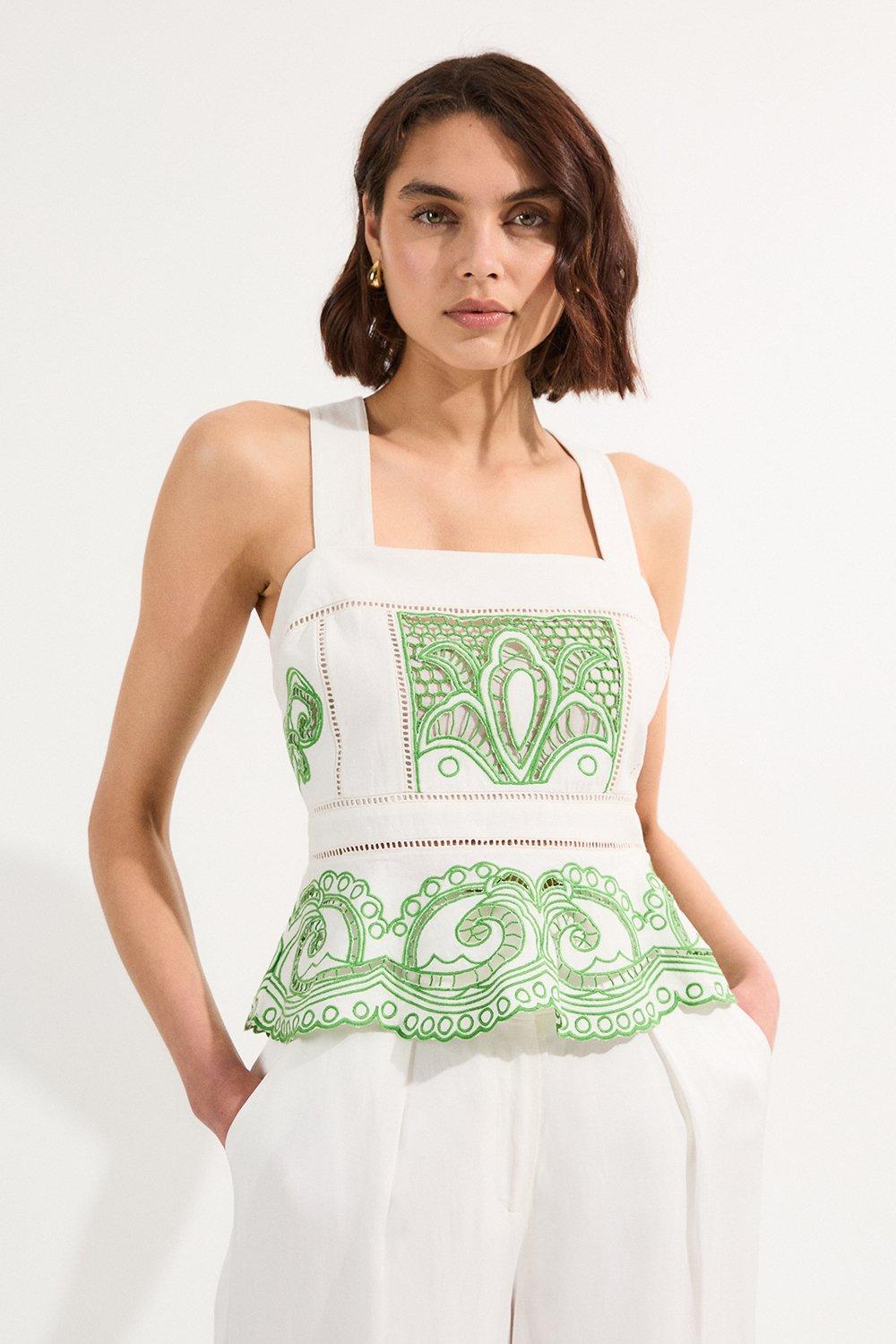 Eyelet Woven Blouse With Guipure Trim | Karen Millen