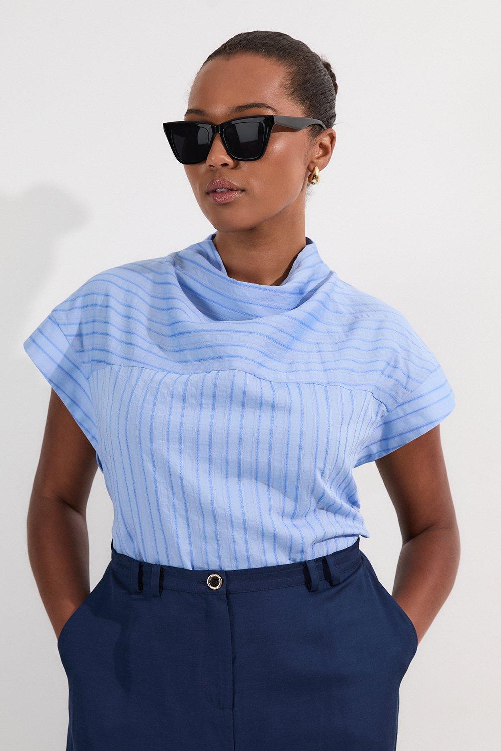 国内発・関税込 KAREN MILLEN*スクエアネックフルスカートドレス Pleated Cape Sleeve Plunge Neck Top | Karen Millen