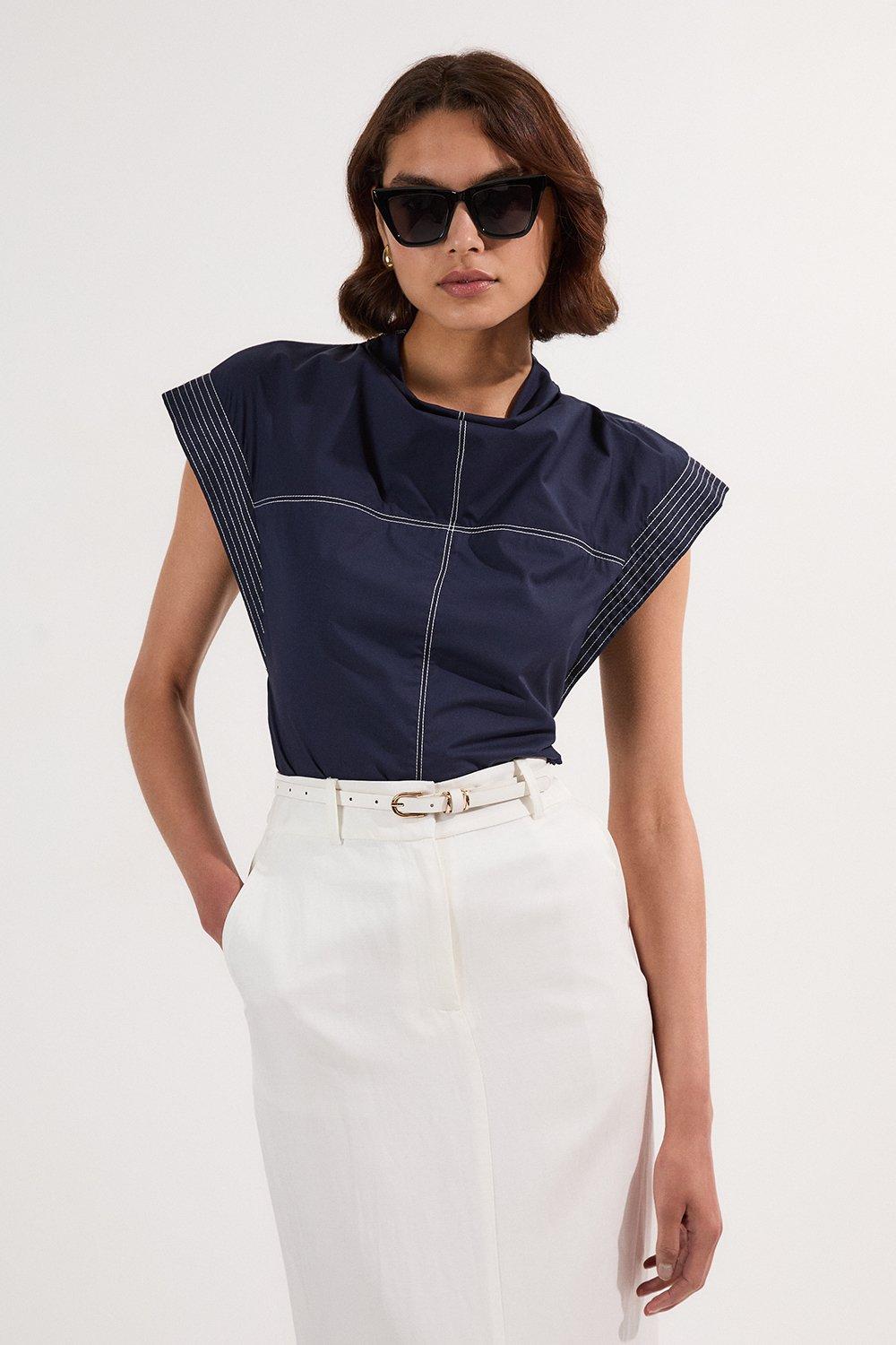 ウェア Karen Graphic Printed Slash Neck Jersey Top | Karen Millen