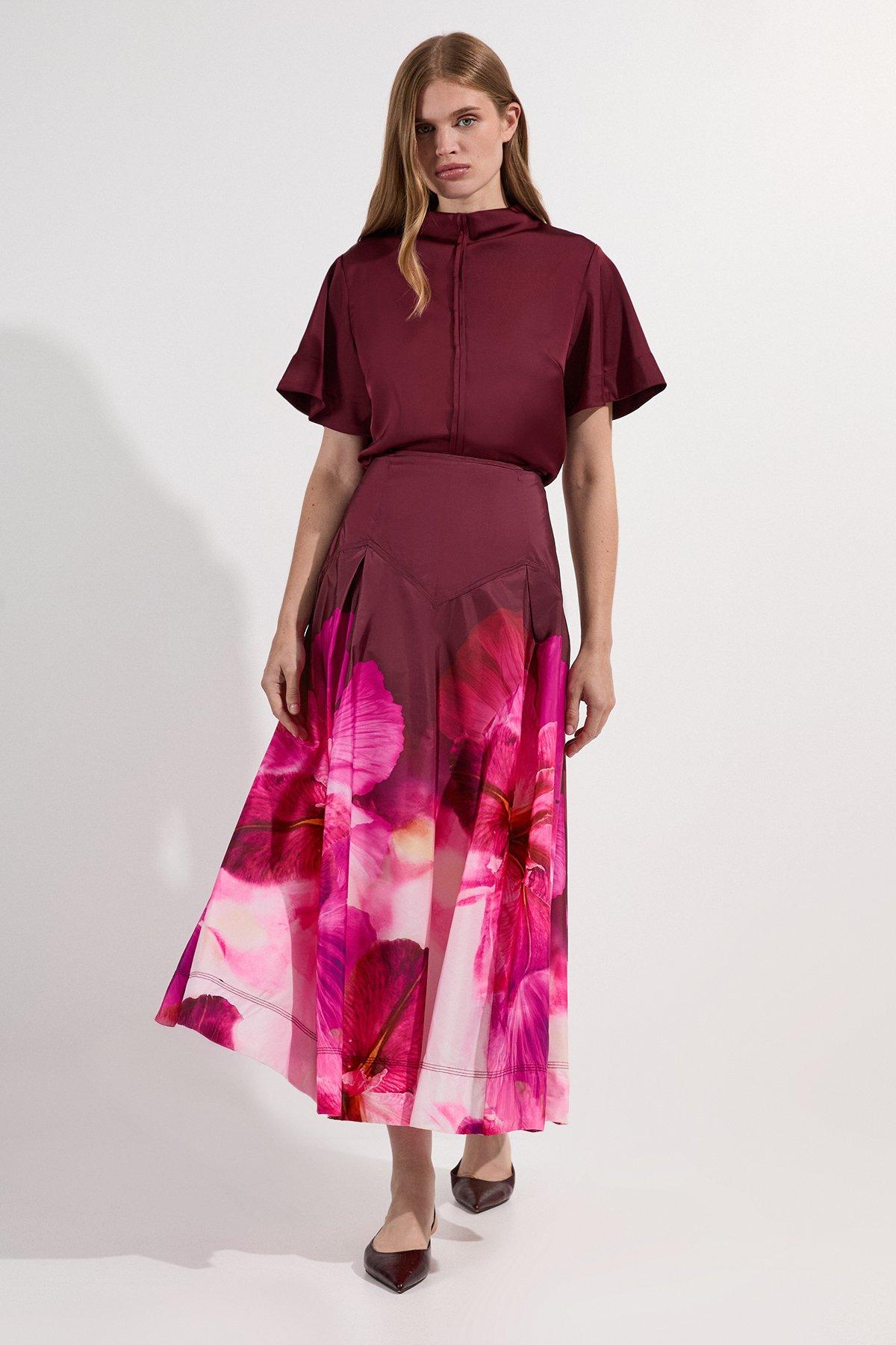 【Karen Millen】ガーデン フローラル ツイルマキシプロムドレス Garden Floral Maxi Split Prom Dress | Karen Millen
