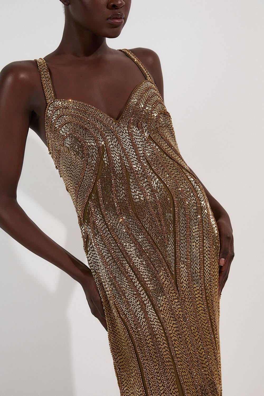 Petite Fringed Beaded Halter Neck Woven Maxi Dress | Karen