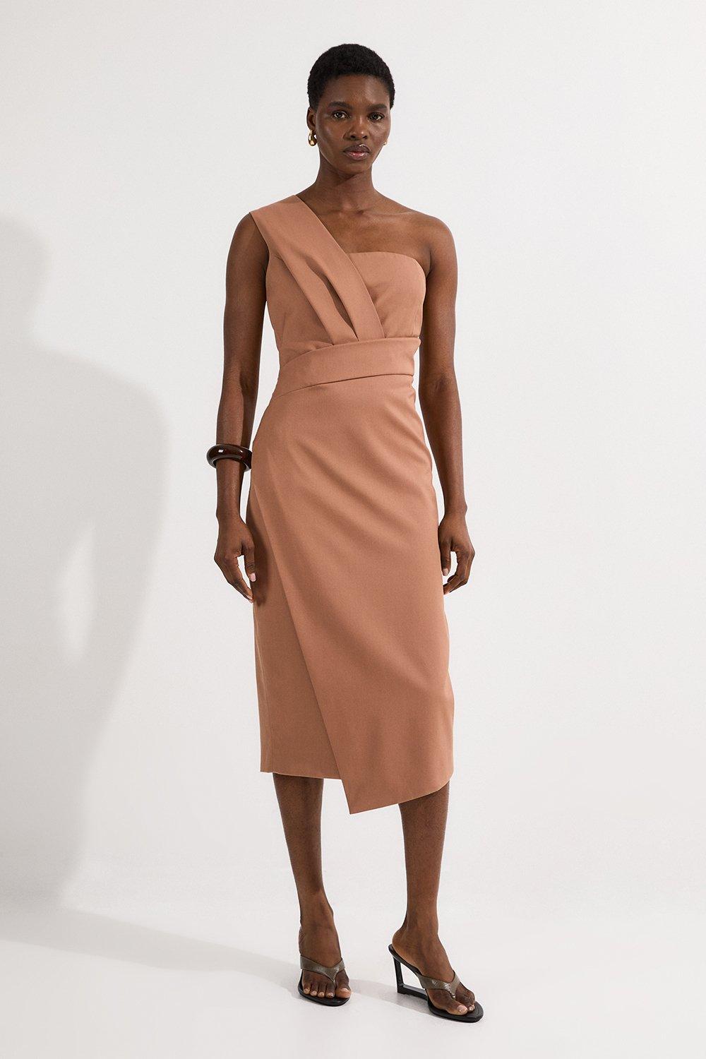 Tailored Crepe Pleated Panel Skirt Dress | Karen Millen