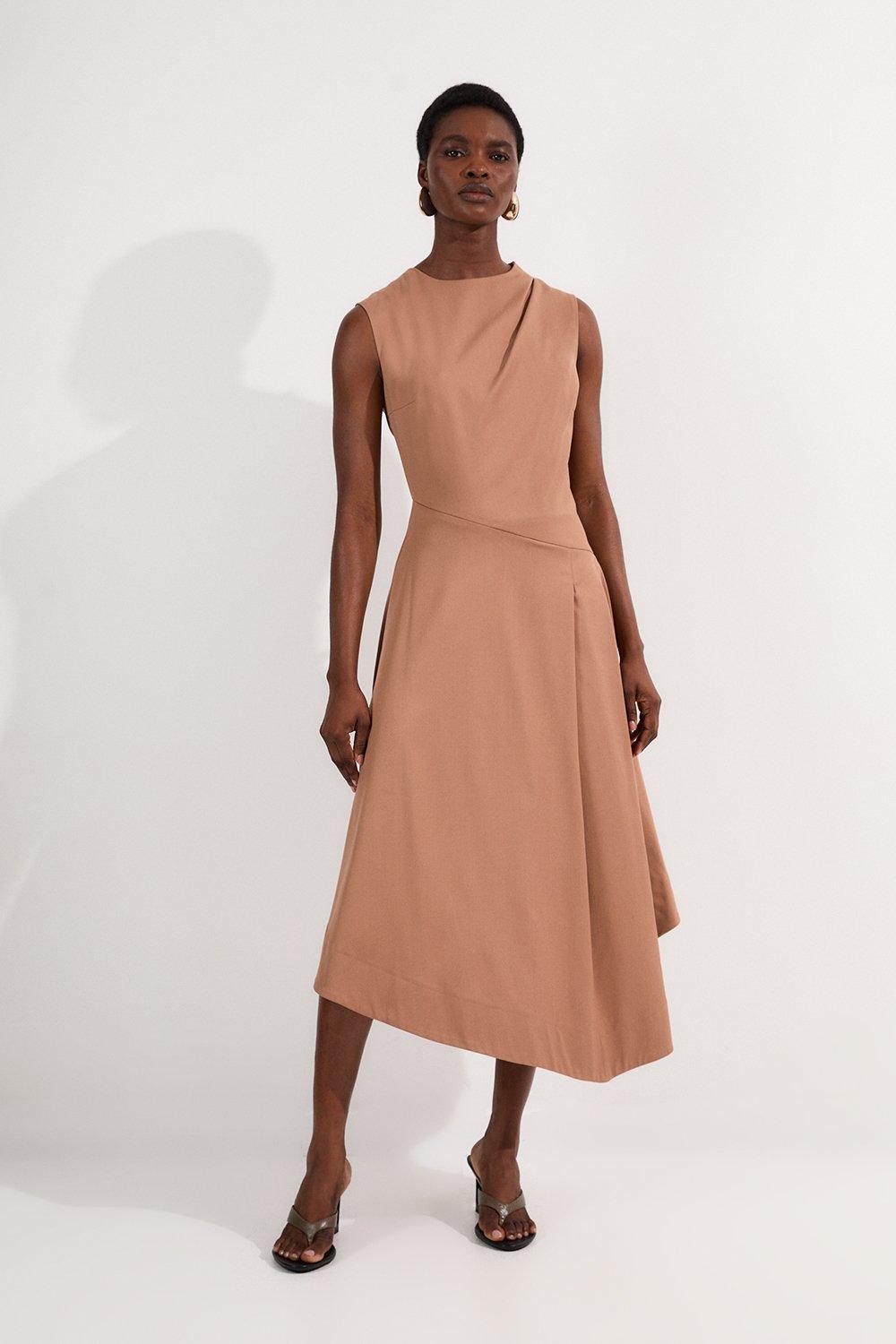 安心追跡【KAREN MILLEN】リネン バンドゥネック ミディドレス Lydia Millen Metallic Ruffle Woven Midi Shirt Dress | Karen