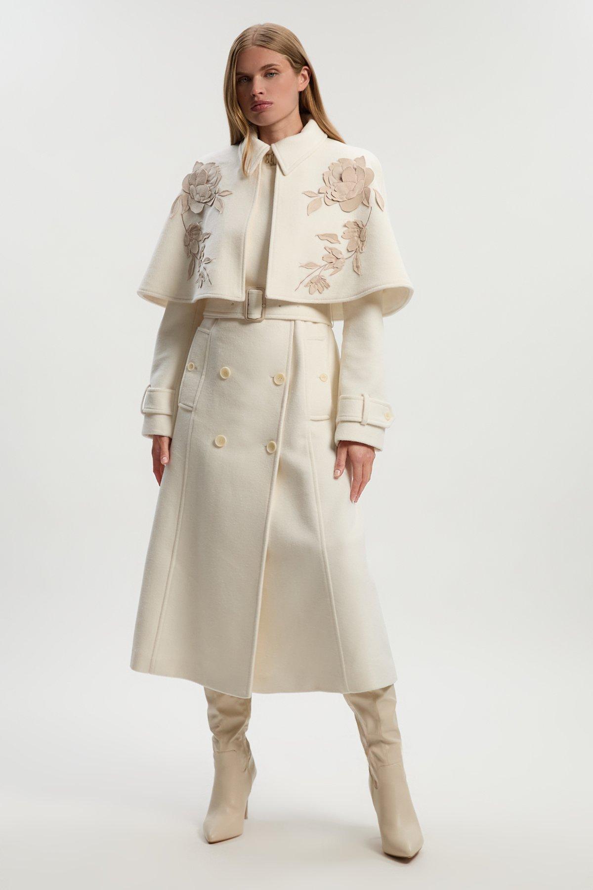 Italian Manteco Wool Blend Faux Fur Collar Belted Coat