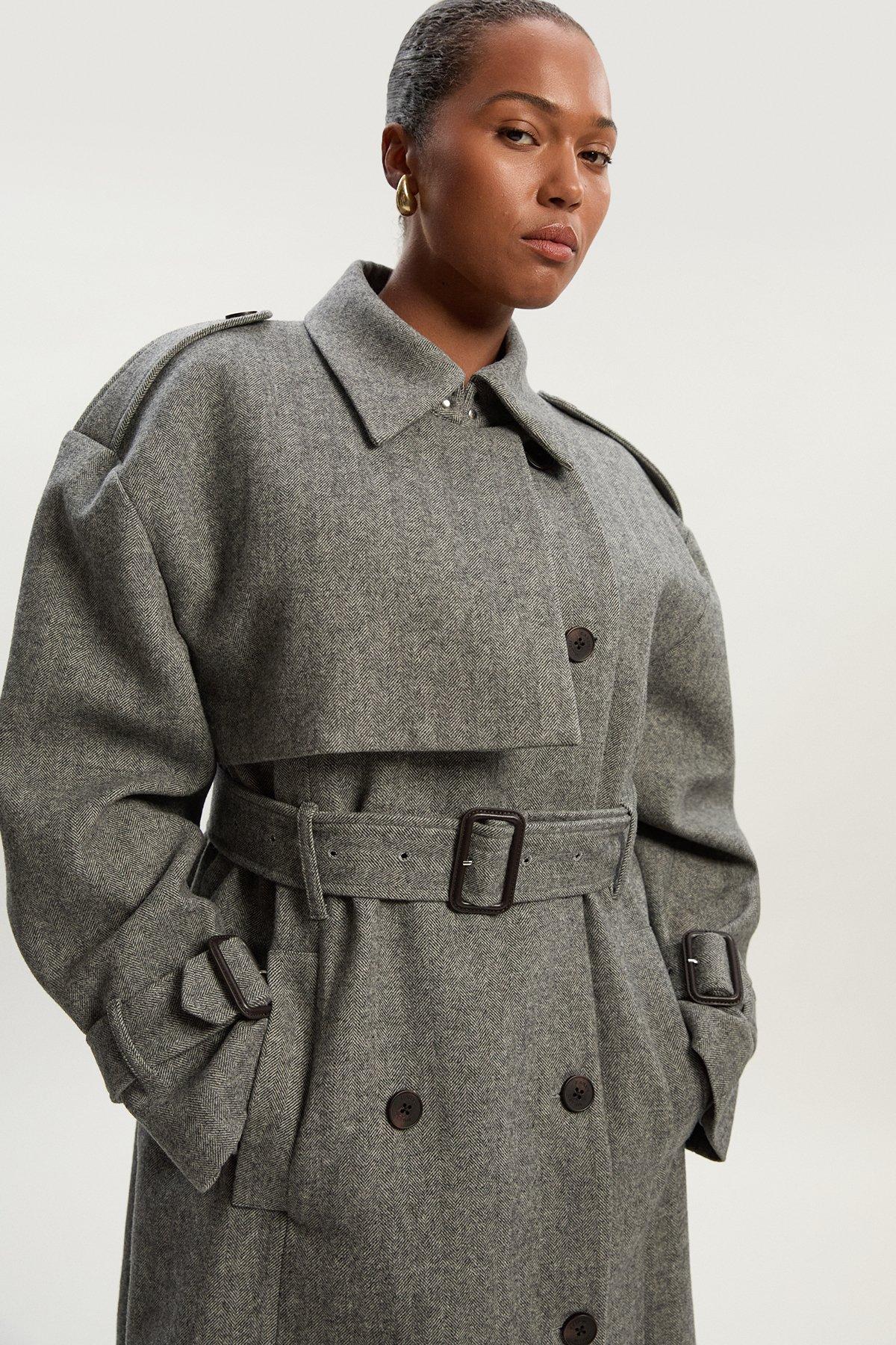 Layered Storm Flap Belted Trench Coat | Karen Millen
