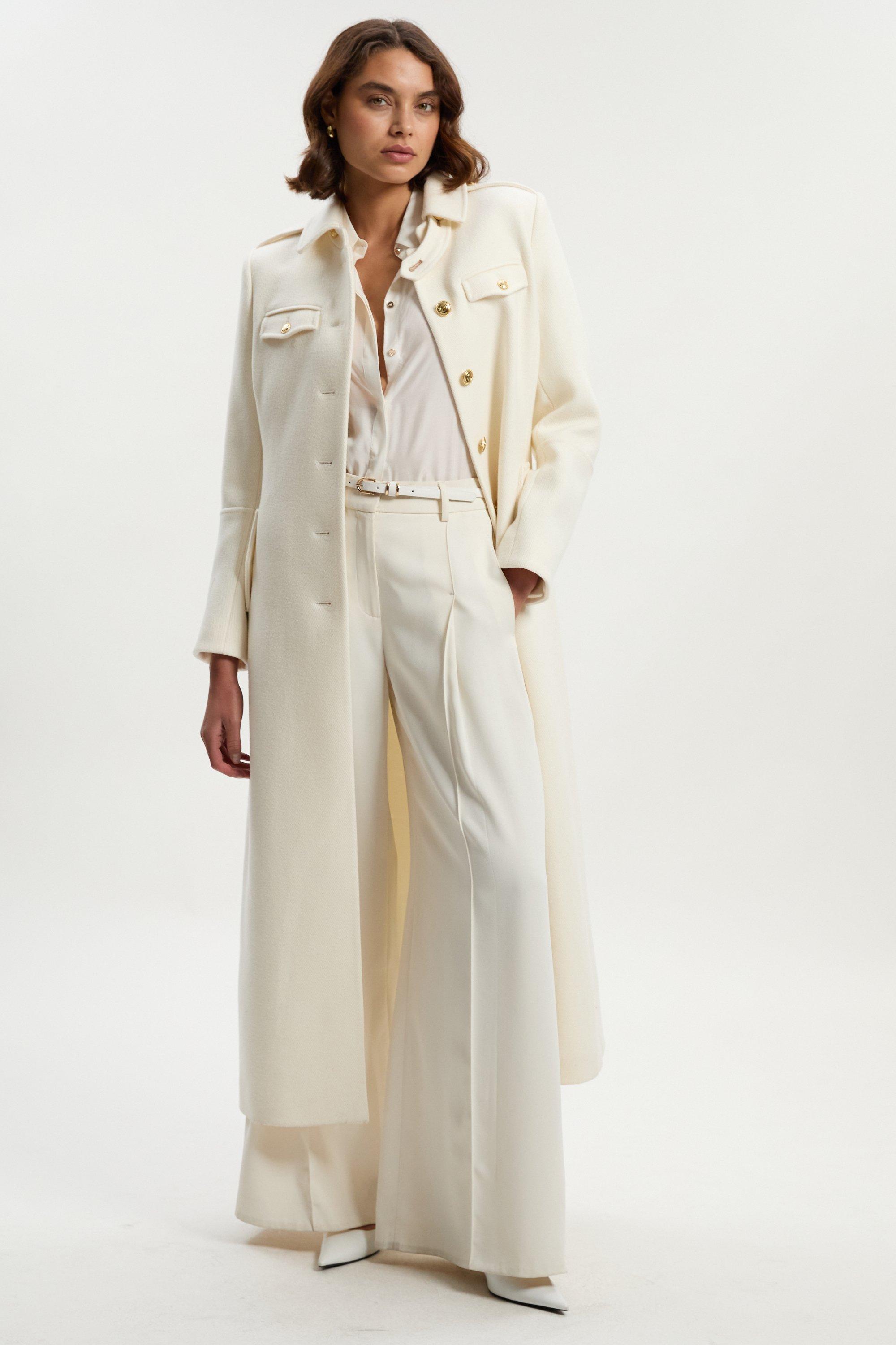 Italian Manteco Wool Blend Faux Fur Collar Belted Coat