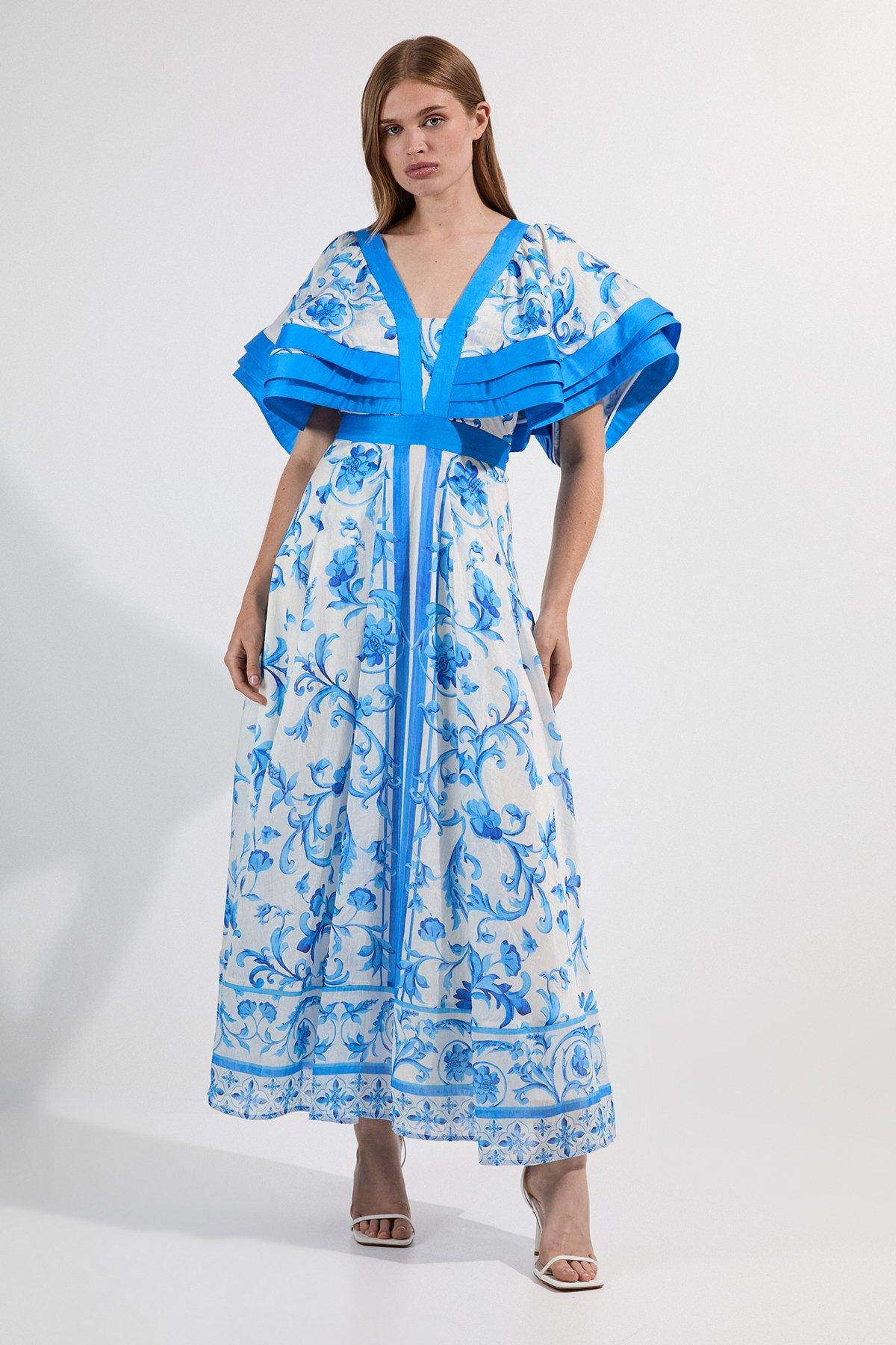 Petite Ombre Floral Silk Cotton Plunge Maxi Dress | Karen Millen