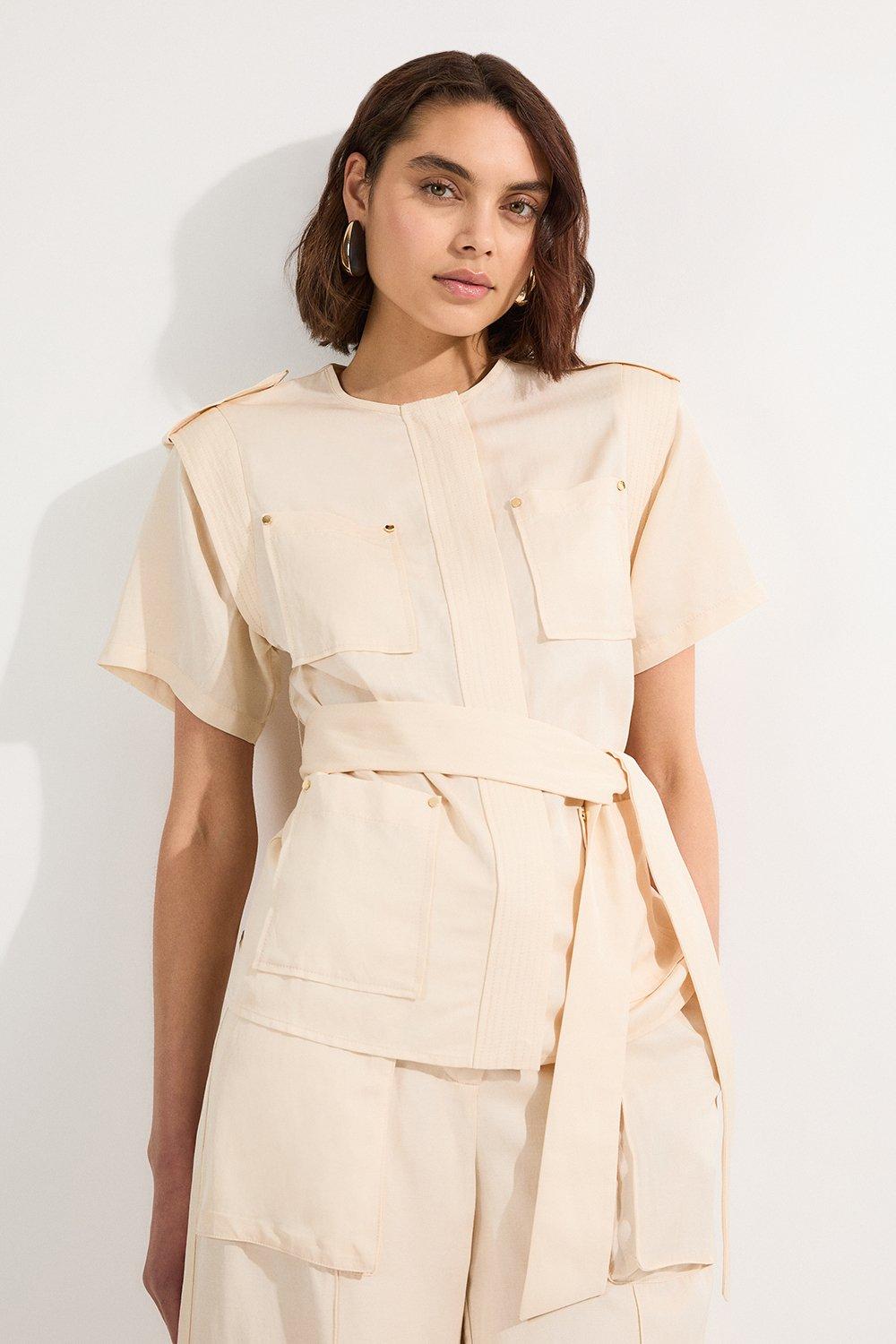 Slub Organdie Frill Detail Collar And Cuff Woven Blouse